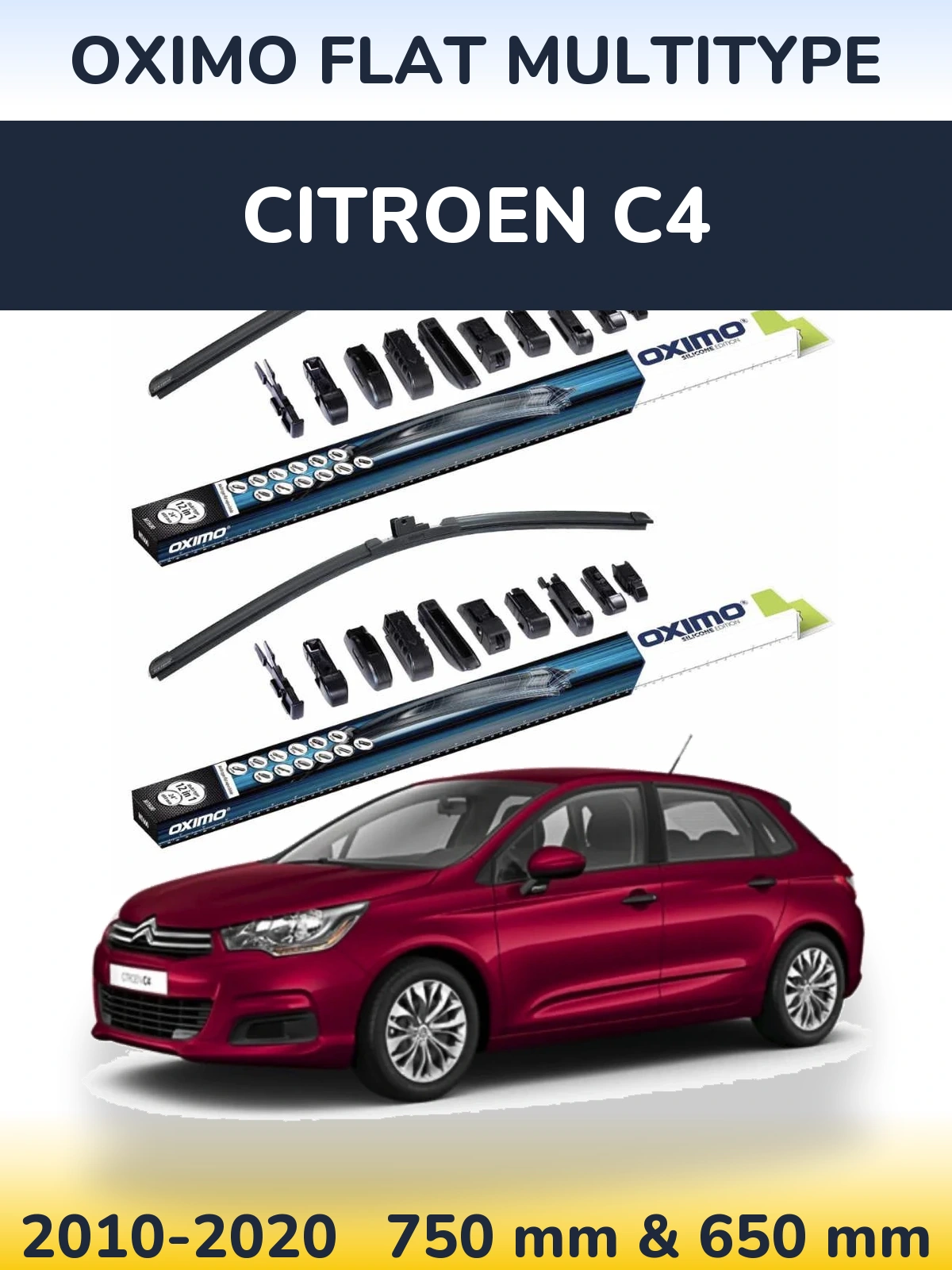 Front wiper blade set Oximo Flat MultiTipoe 750 & 650 mm for Citroen C4 2010-2020