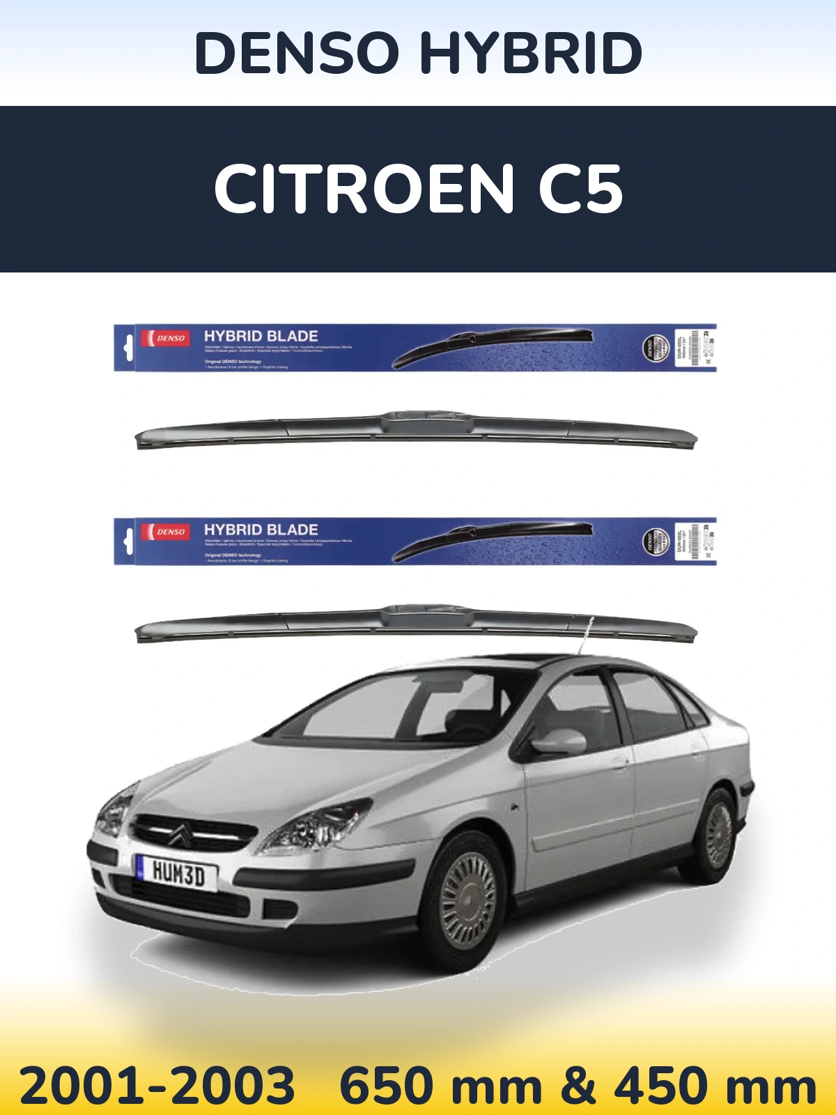 Front wiper blade set Denso Hybrid 650 & 450 mm for Citroen C5 2001-2003
