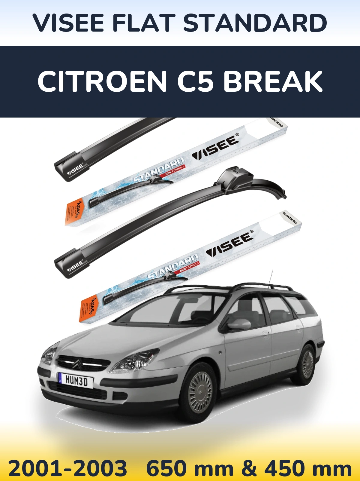 Front wiper blade set VISEE FLAT STANDARD 650 & 450 mm for Citroen C5 Break 2001-2003