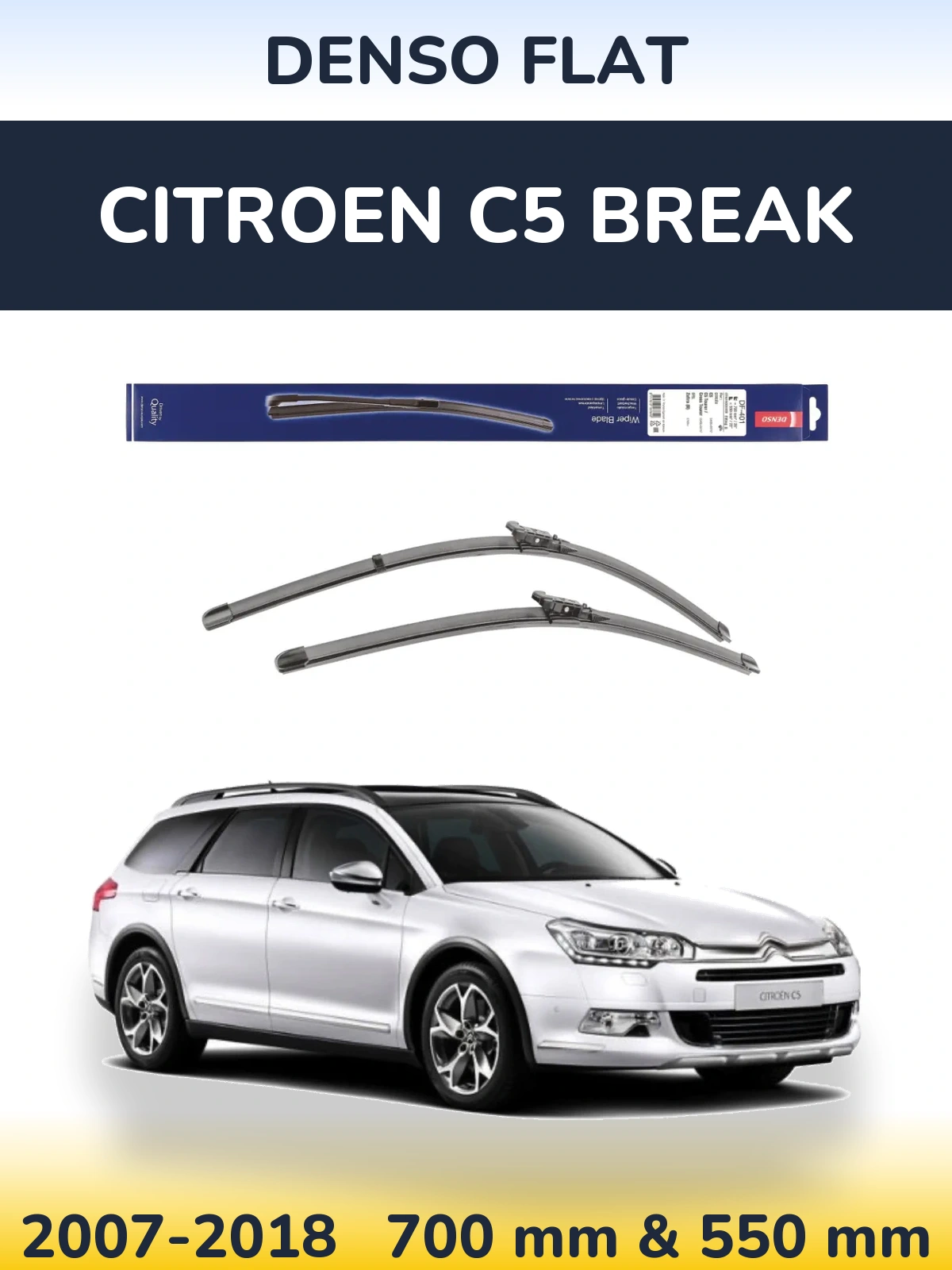 Front wiper blade set Denso Flat 700 & 550 mm for Citroen C5 Break 2007-2018
