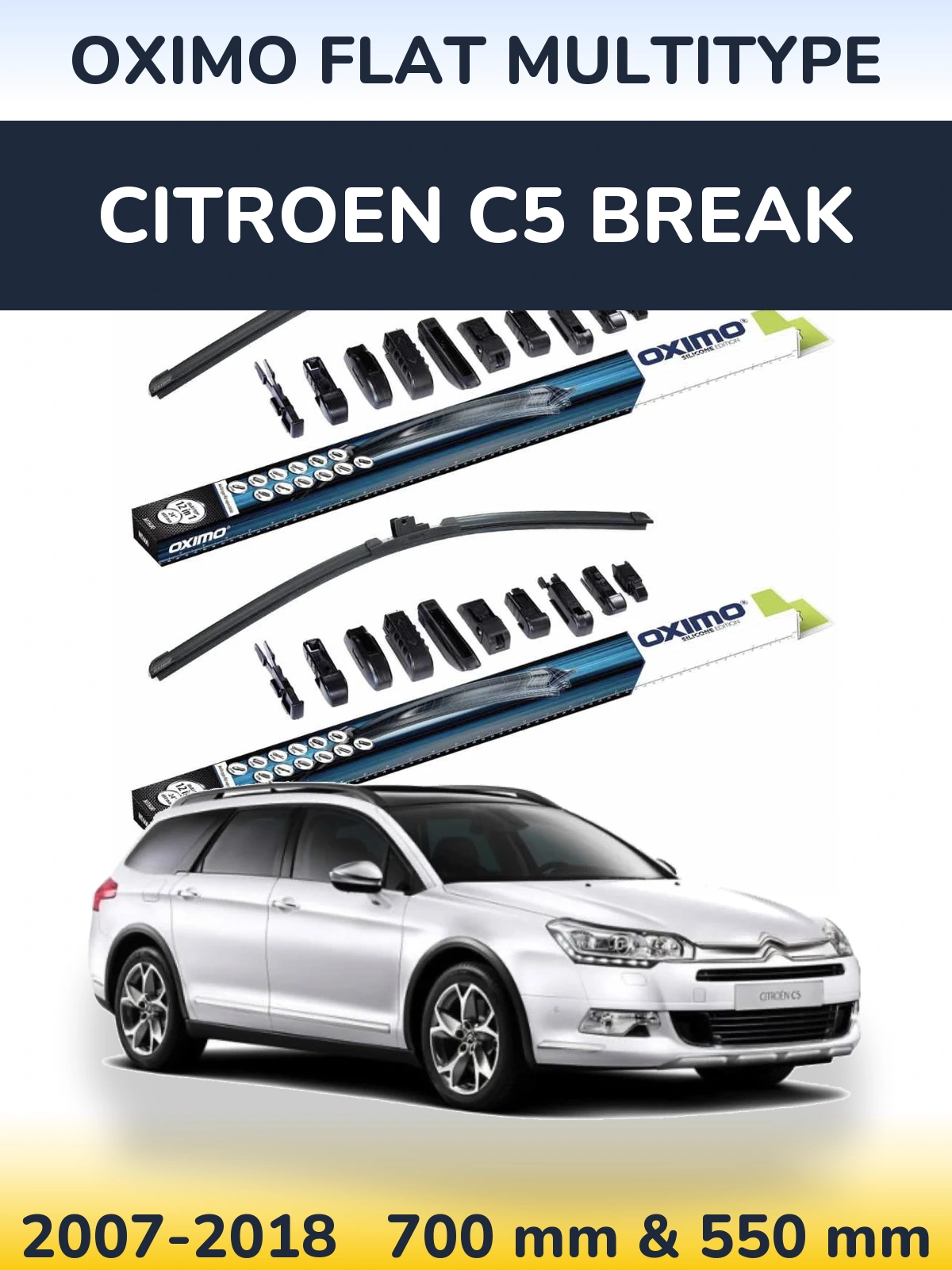 Front wiper blade set Oximo Flat MultiTipoe 700 & 550 mm for Citroen C5 Break 2007-2018