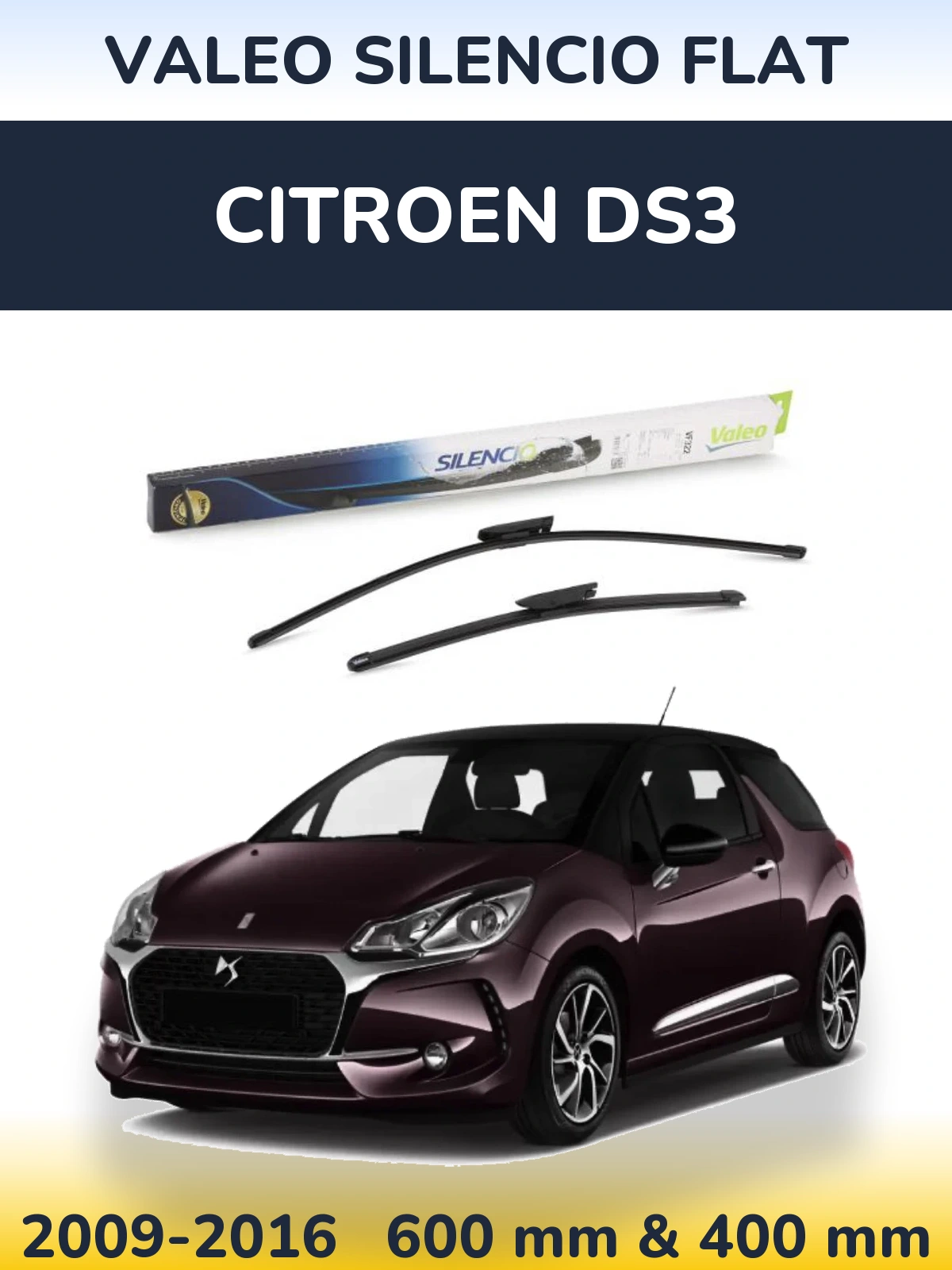 Комплект передніх щіток Valeo Silencio Flat 600 & 400 мм для Citroen DS3 2009-2016