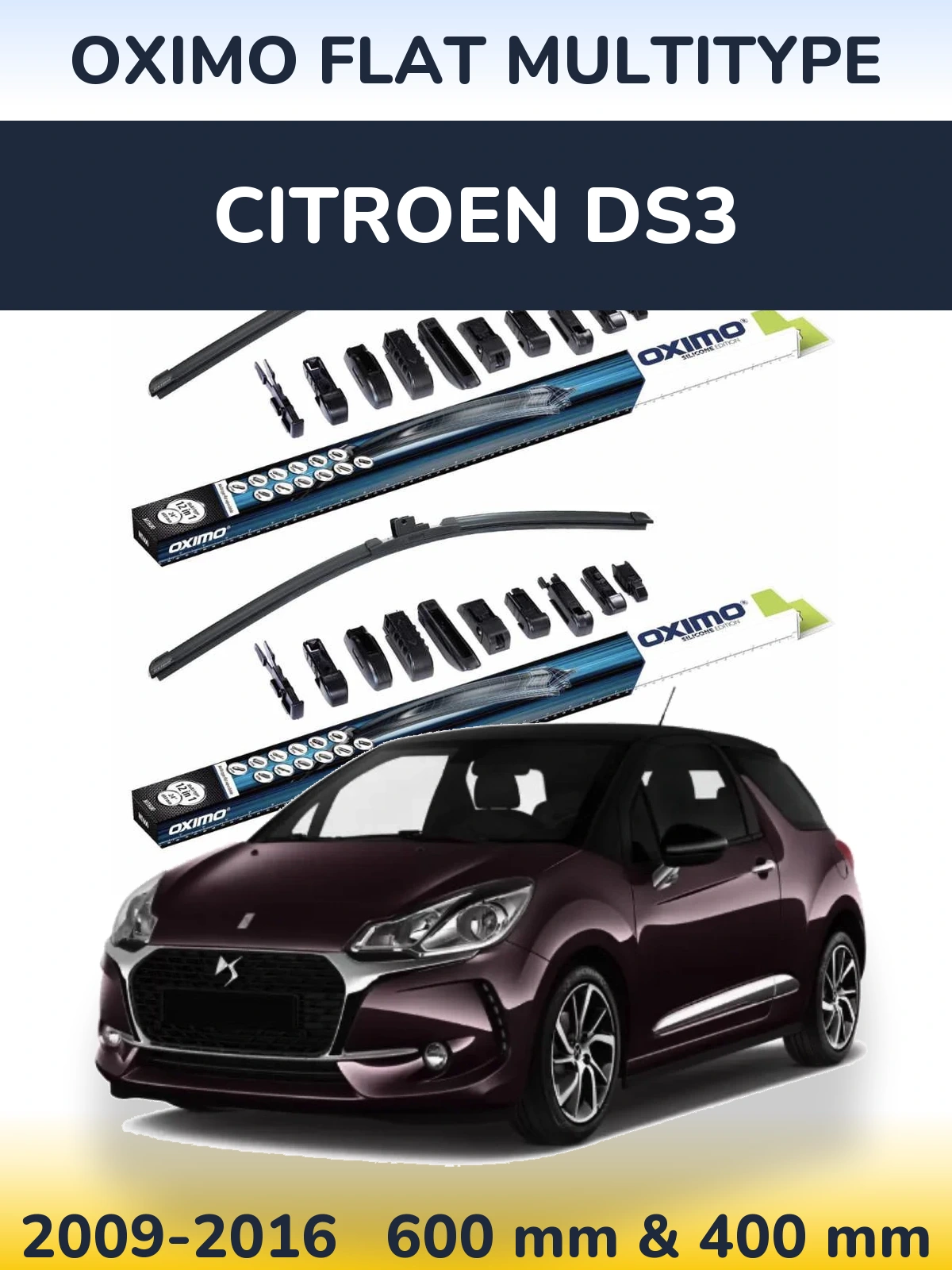 Front wiper blade set Oximo Flat MultiTipoe 600 & 400 mm for Citroen DS3 2009-2016