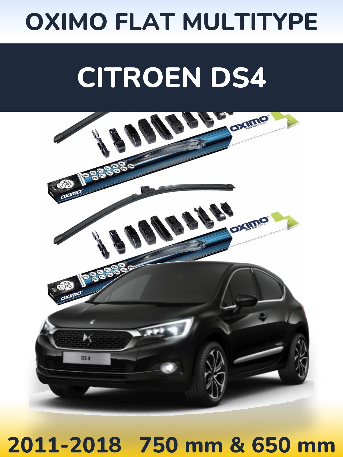 Front wiper blade set Oximo Flat MultiTipoe 750 & 650 mm for Citroen DS4 2011-2018