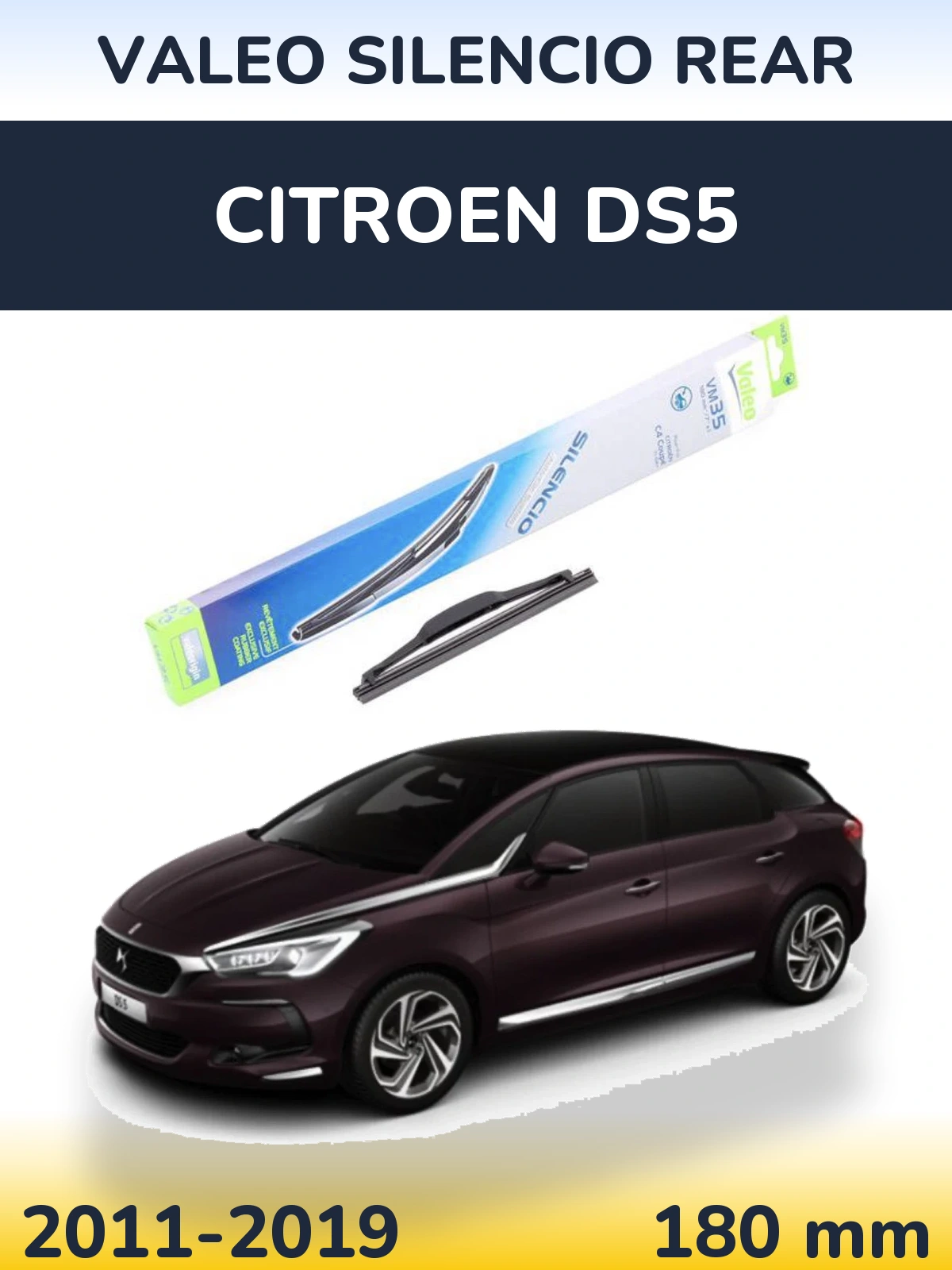 Rear wiper blade Valeo Silencio Rear 180 mm for Citroen DS5 2011-2019