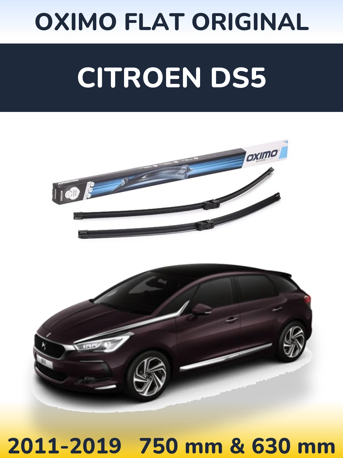Front wiper blade set Oximo Flat Original 750 & 650 mm for Citroen DS5 2011-2019