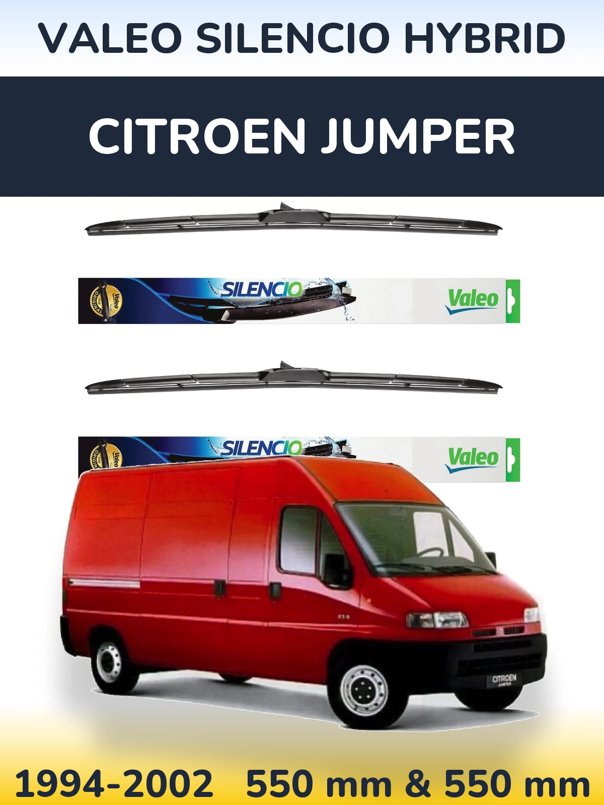 Front wiper blade set Valeo Silencio Hybrid 550 & 550 mm for Citroen Jumper 1994-2002