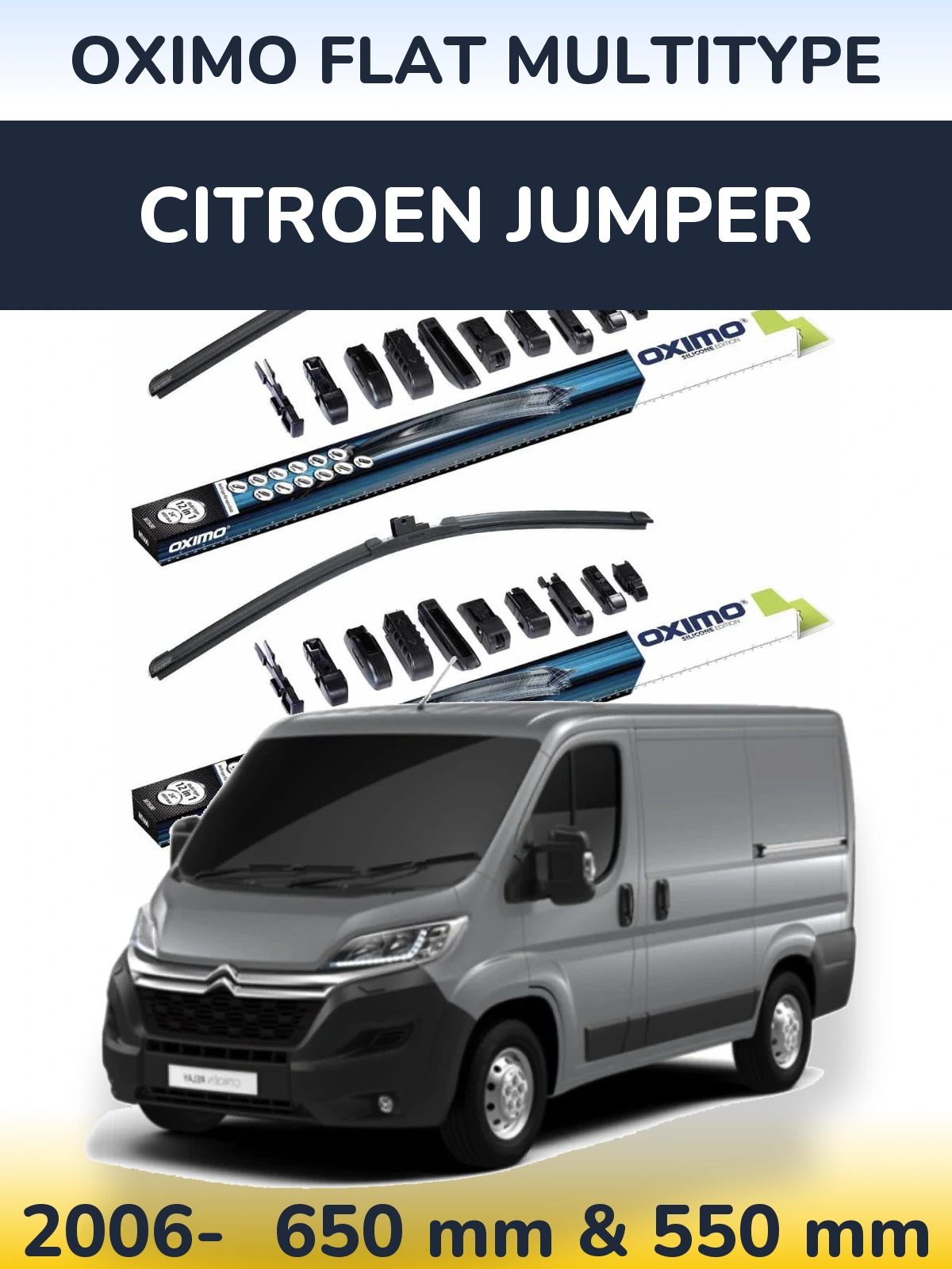 Комплект передних дворников Oximo Flat MultiТипe 650 & 550 мм для Citroen Jumper 2006-2026