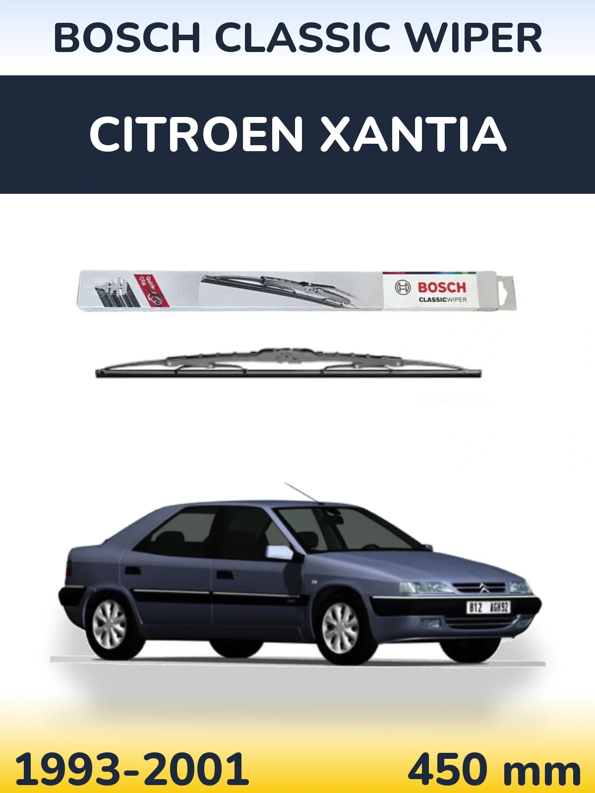 Rear wiper blade BOSCH Classic Wiper 450 mm for Citroen Xantia 1993-2001
