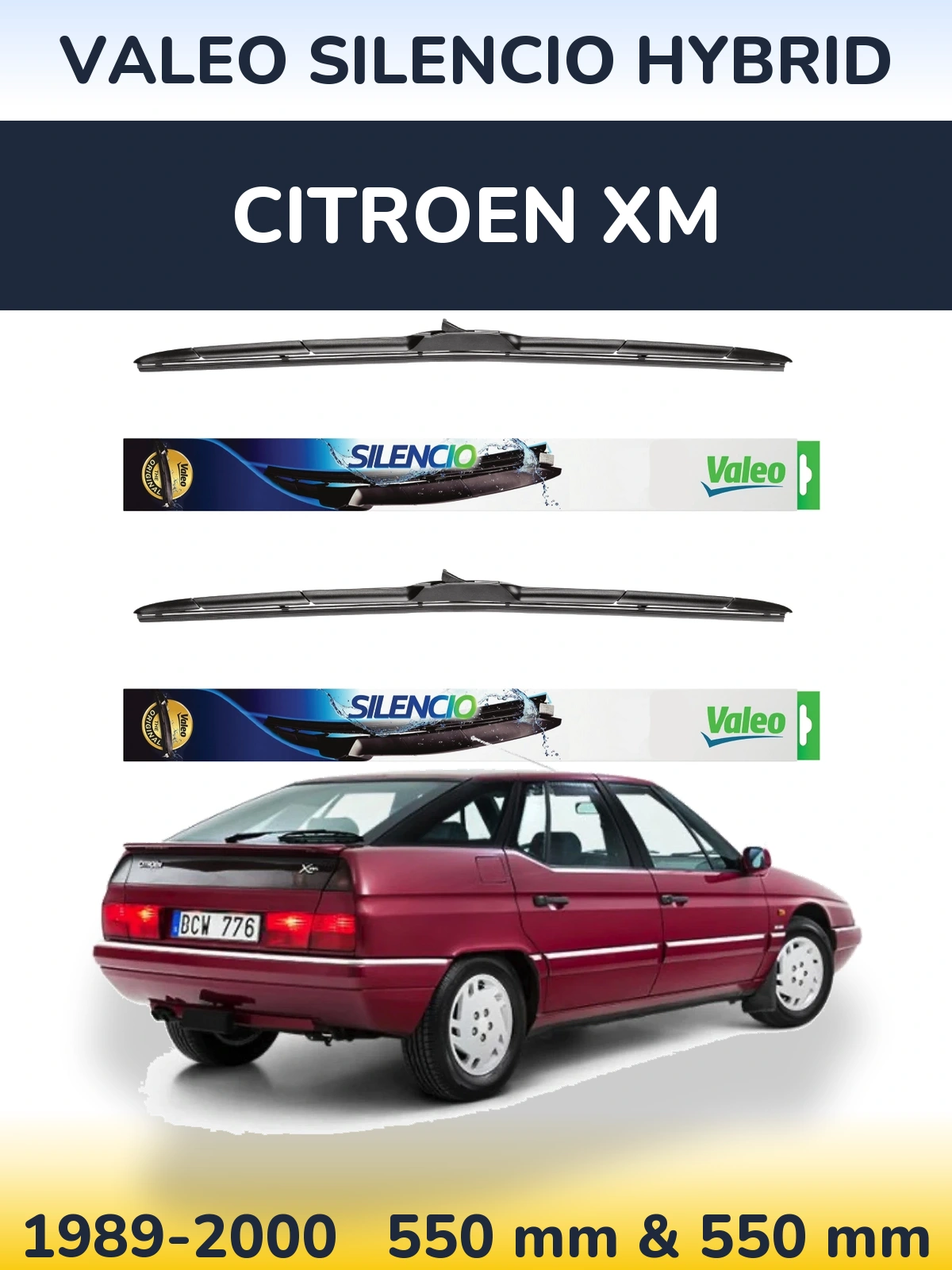 Комплект передніх щіток Valeo Silencio Hybrid 550 & 550 мм для Citroen XM 1989-2000