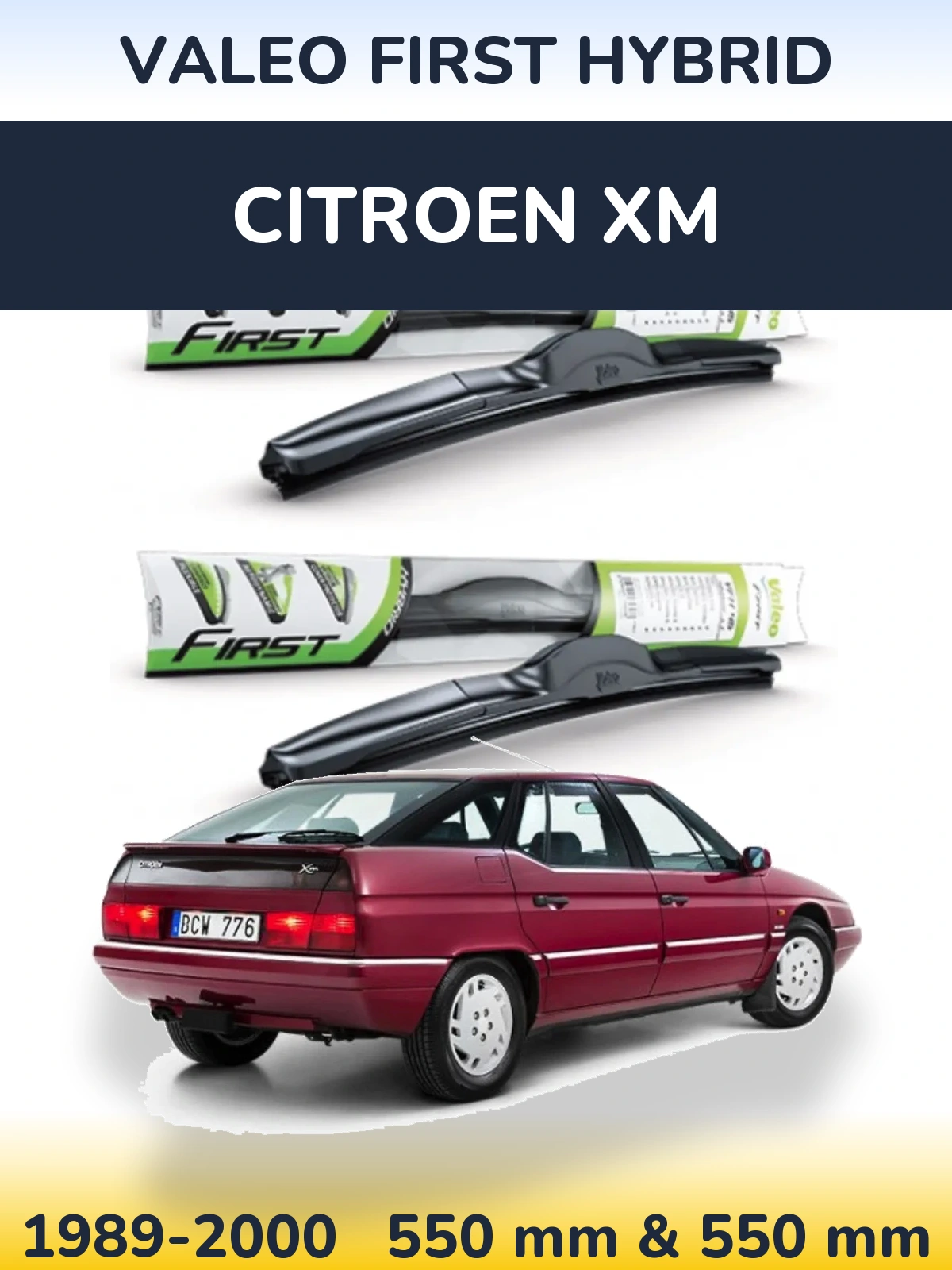 Front wiper blade set Valeo First Hybrid 550 & 550 mm for Citroen XM 1989-2000