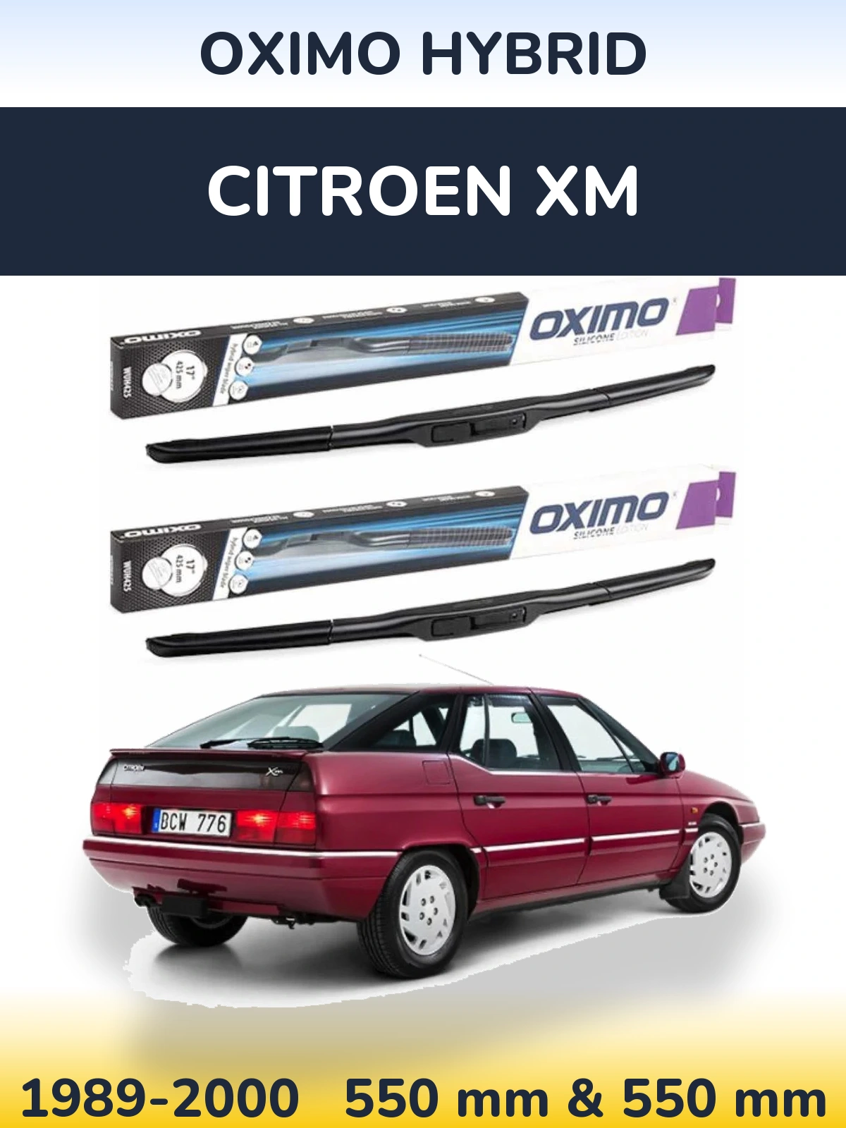 Front wiper blade set Oximo Hybrid 550 & 550 mm for Citroen XM 1989-2000