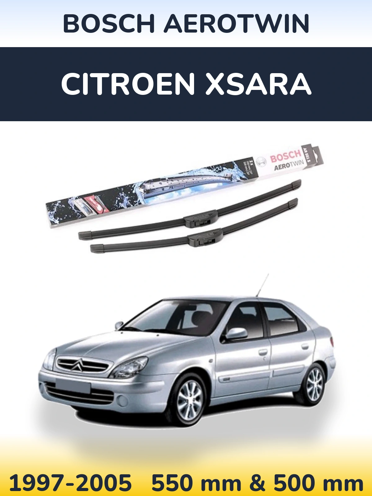 Front wiper blade set BOSCH AeroTwin 550 & 500 mm for Citroen Xsara 1997-2005