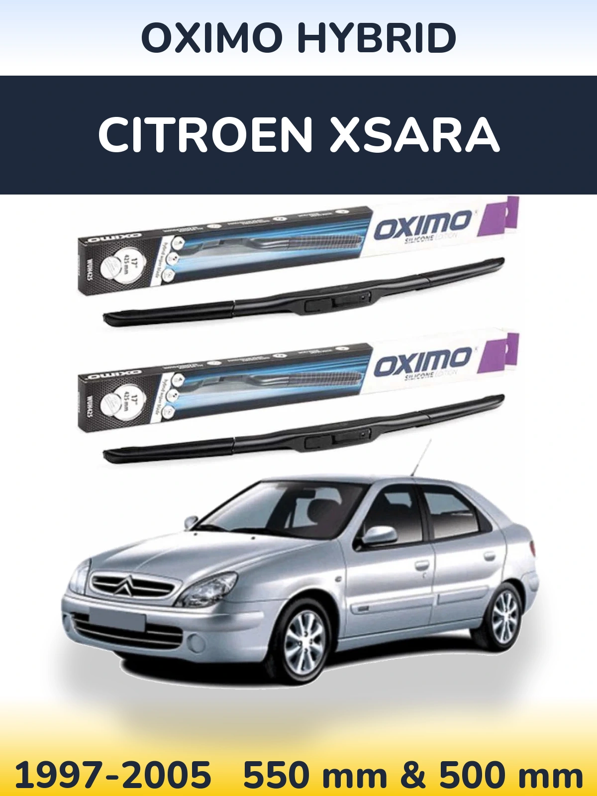 Комплект передних дворников Oximo Hybrid 550 & 500 мм для Citroen Xsara 1997-2005