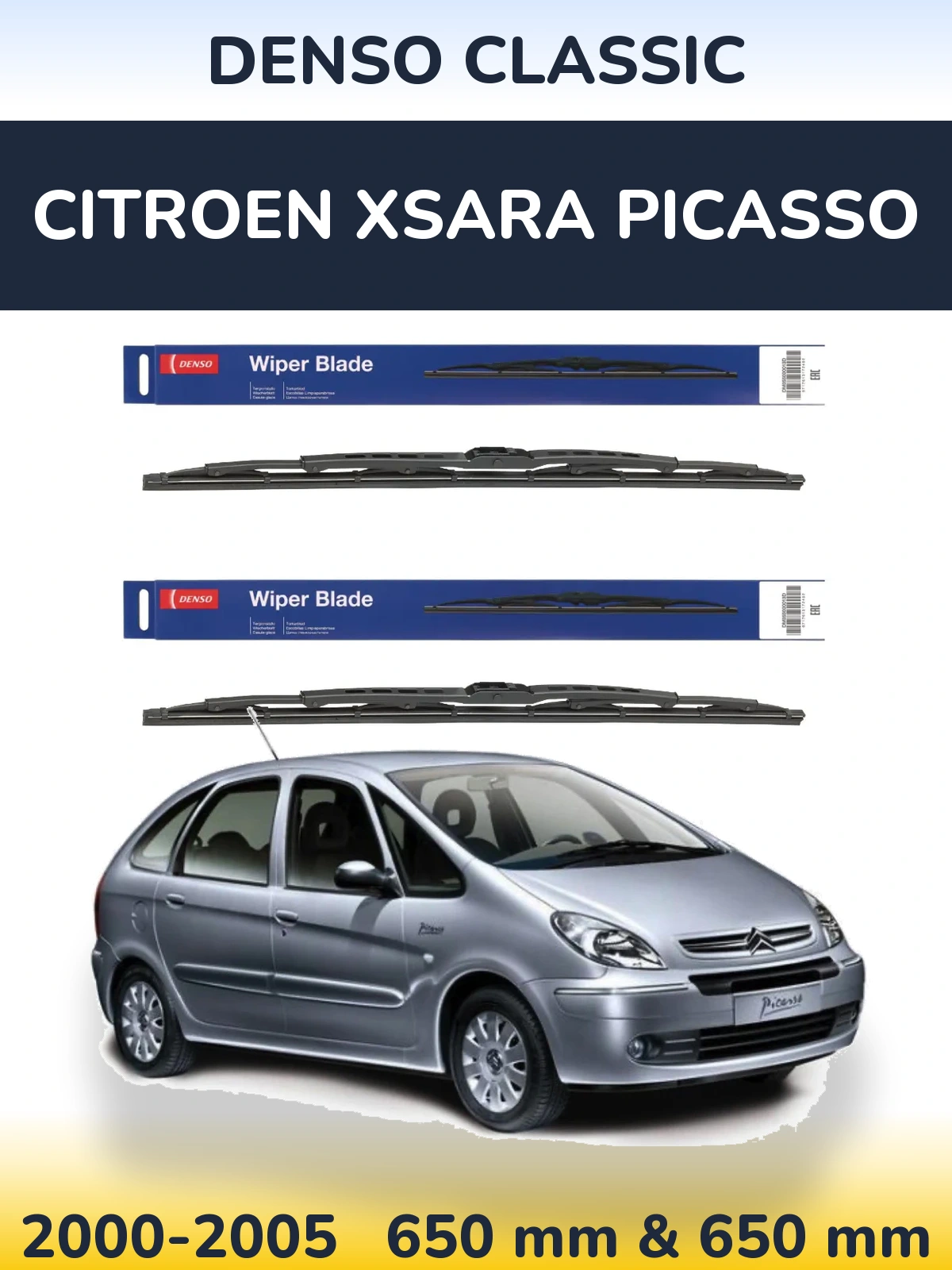 Front wiper blade set Denso Classic 650 & 650 mm for Citroen Xsara Picasso 2000-2005