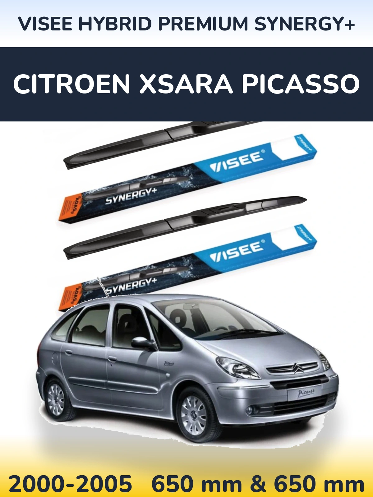 Комплект передніх щіток VISEE HYBRID PREMIUM SYNERGY+ 650 & 650 мм для Citroen Xsara Picasso 2000-2005