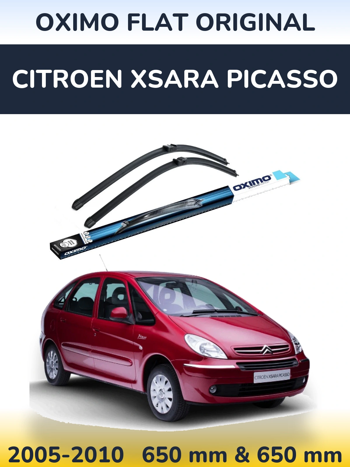Front wiper blade set Oximo Flat Original 650 & 650 mm for Citroen Xsara Picasso 2005-2010