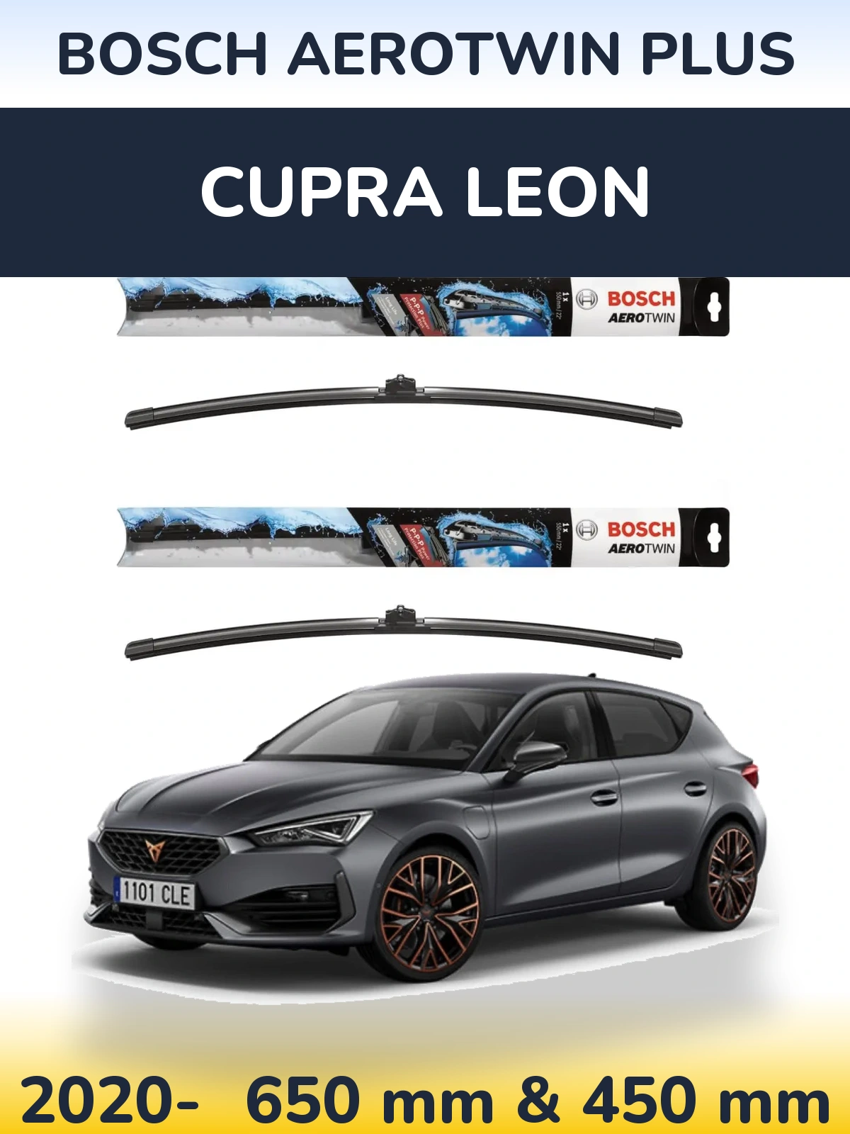 Комплект передних дворников BOSCH AeroTwin Plus 650 & 450 мм для Cupra Leon 2020-2026
