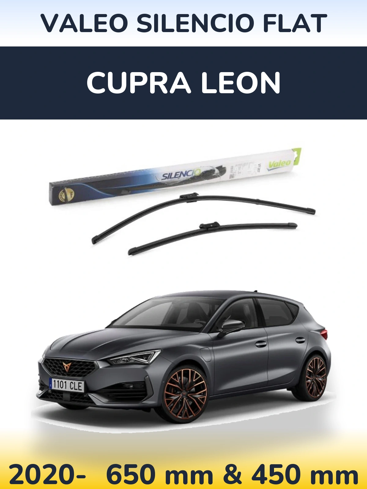 Front wiper blade set Valeo Silencio Flat 650 & 450 mm for Cupra Leon 2020-2026