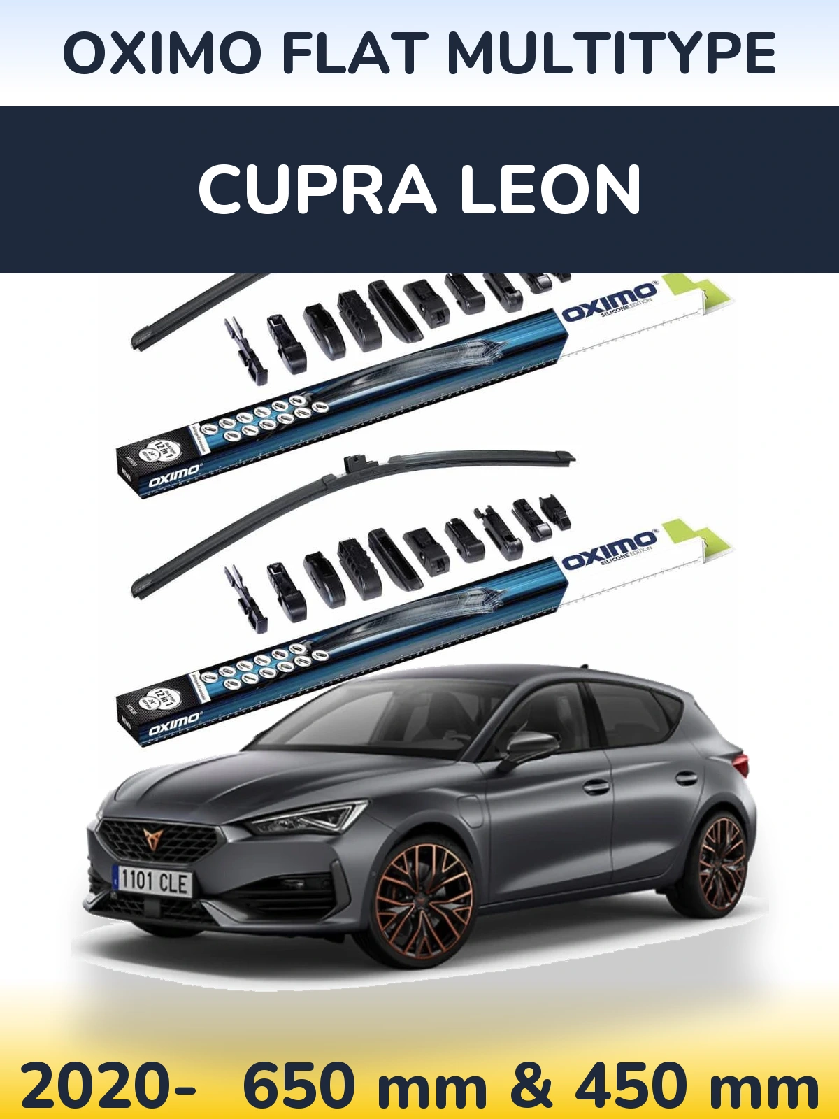 Комплект передніх щіток Oximo Flat MultiТипe 650 & 450 мм для Cupra Leon 2020-2026