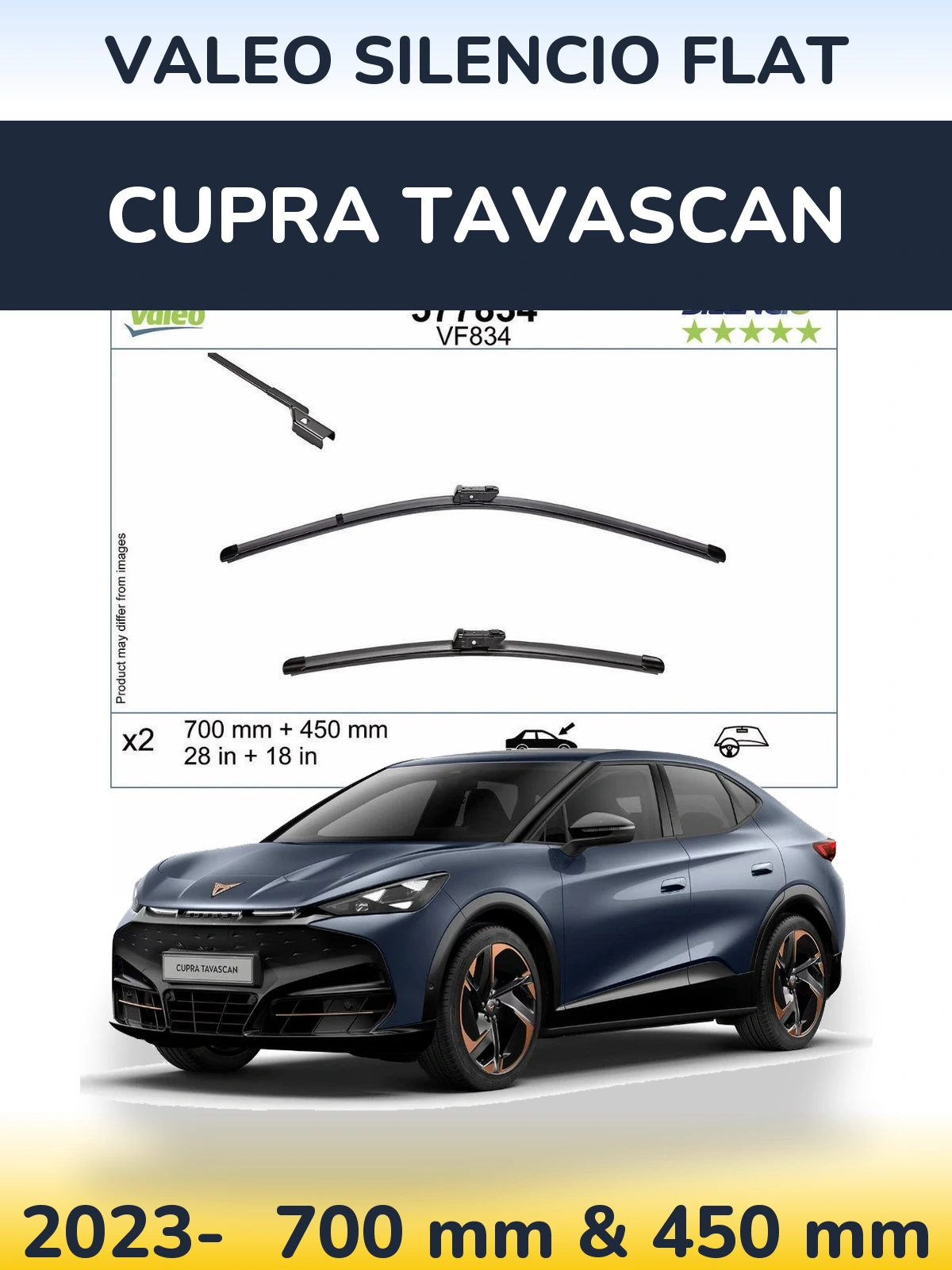 Front wiper blade set Valeo Silencio Flat 700 & 450 mm for Cupra Tavascan 2023-2026