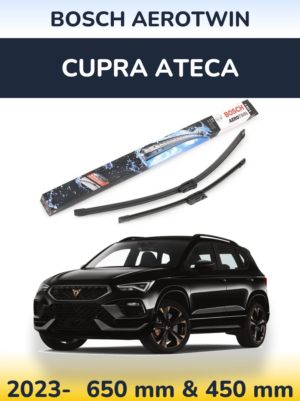 Комплект передніх щіток BOSCH AeroTwin 650 & 450 мм для Cupra Ateca 2023-2026