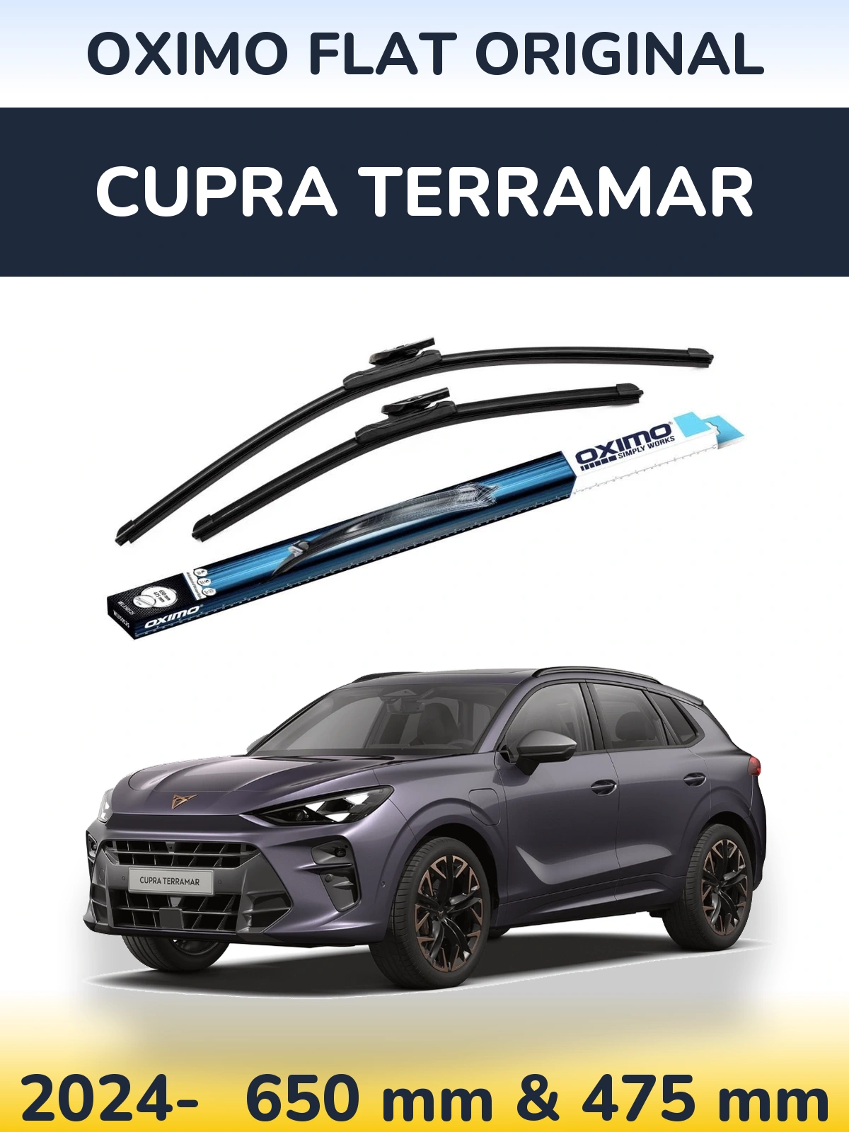 Комплект передних дворников Oximo Flat Original 650 & 475 мм для Cupra Terramar 2024-2026