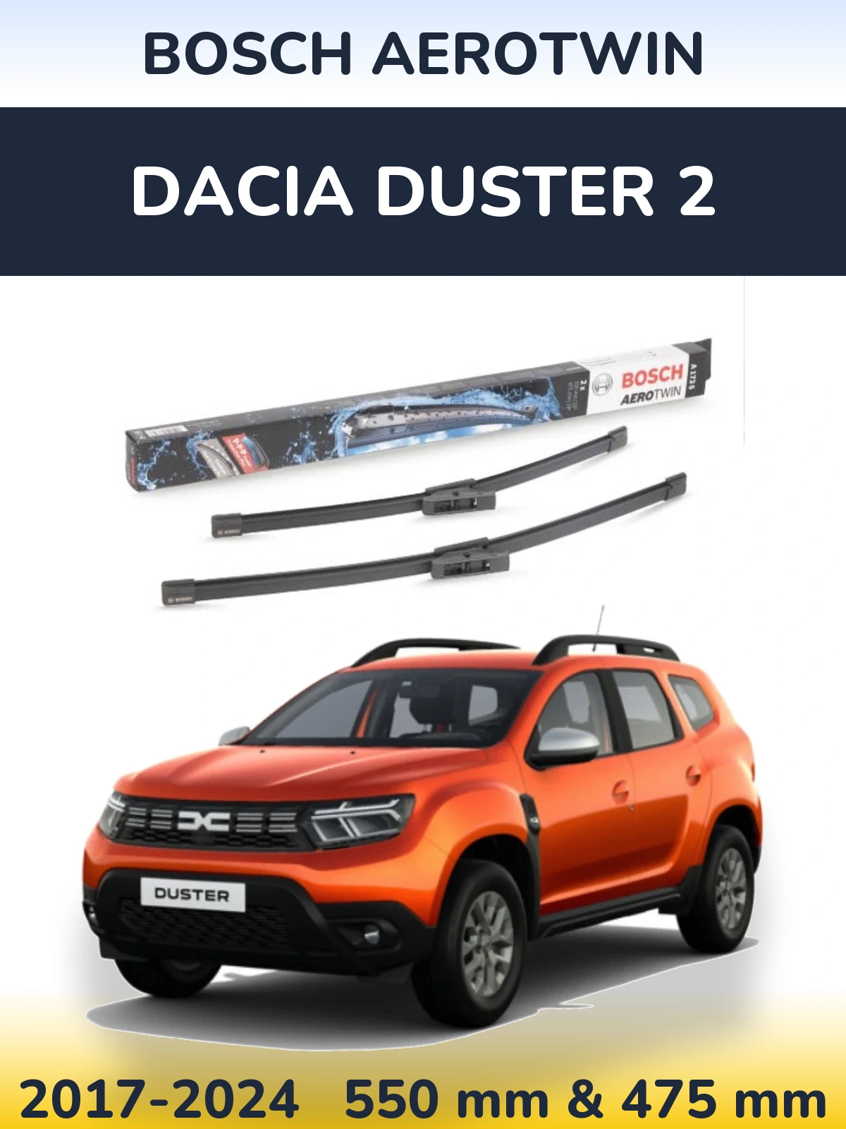 Комплект передних дворников BOSCH AeroTwin 550 & 475 мм для Dacia Duster 2 2017-2024