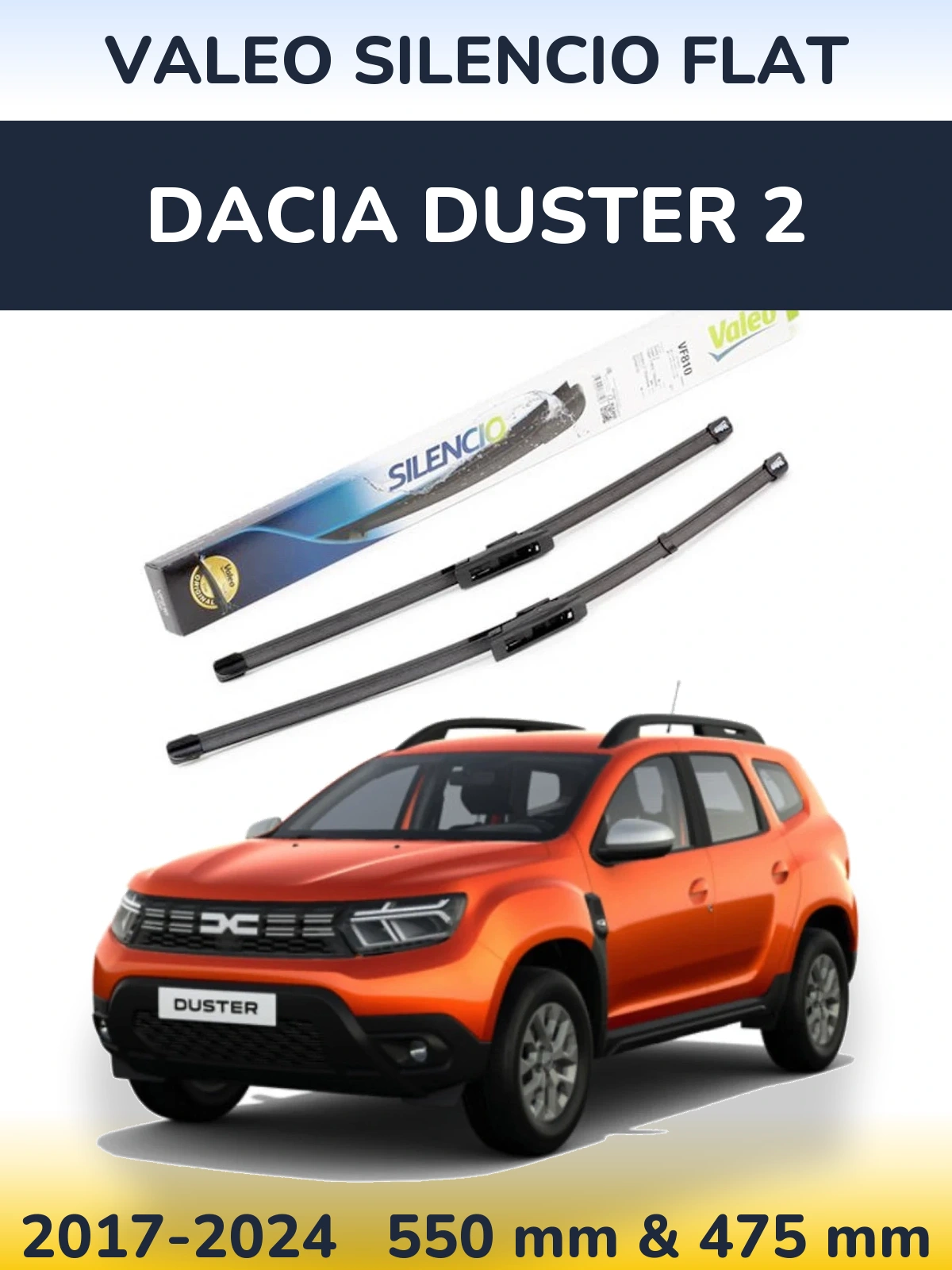 Комплект передних дворников Valeo Silencio Flat 550 & 475 мм для Dacia Duster 2 2017-2024