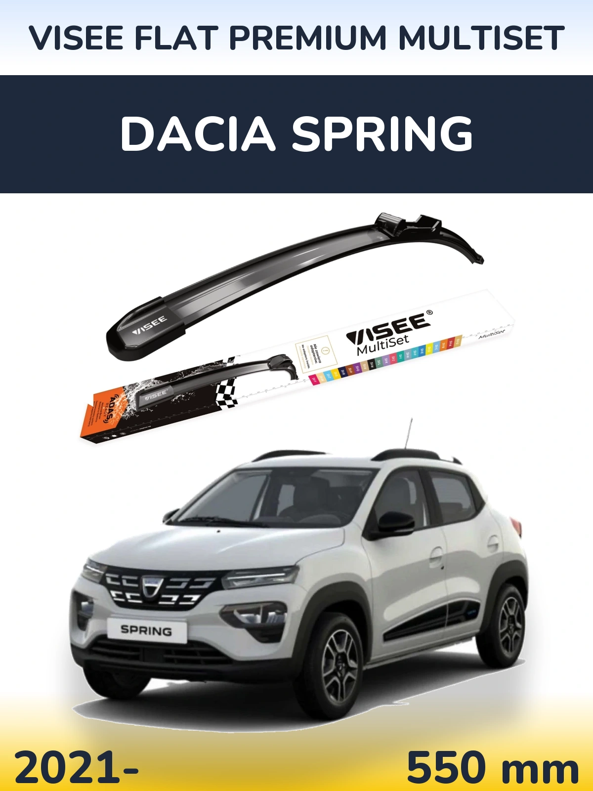 Front wiper blade VISEE FLAT PREMIUM MultiSet 550 mm for Dacia Spring 2021-2026