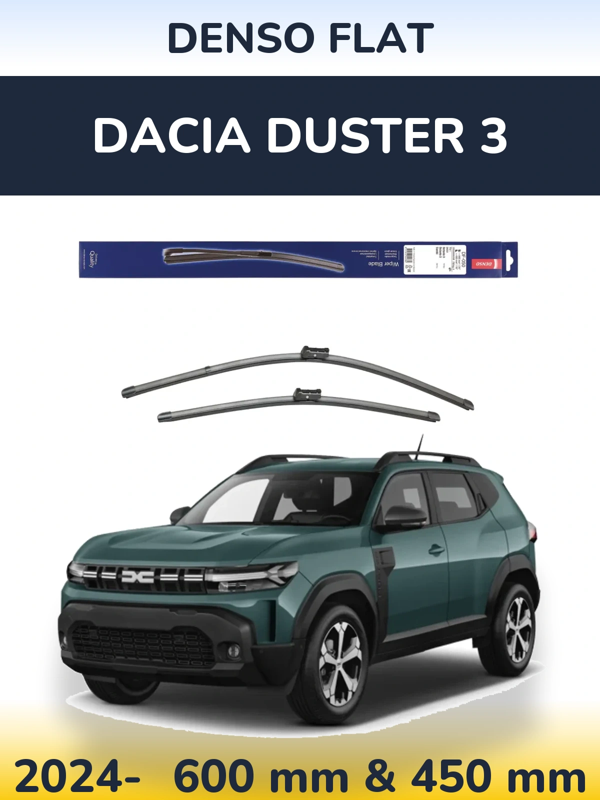 Front wiper blade set Denso Flat 600 & 450 mm for Dacia Duster 3 2024-2026
