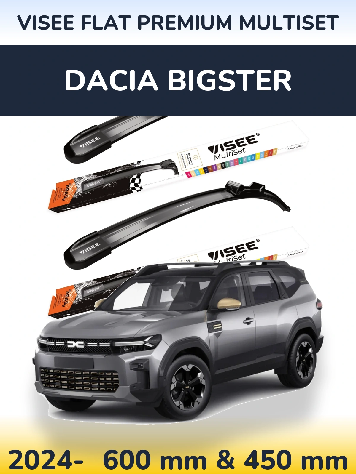 Front wiper blade set VISEE FLAT PREMIUM MultiSet 600 & 450 mm for Dacia Bigster 2024-2026