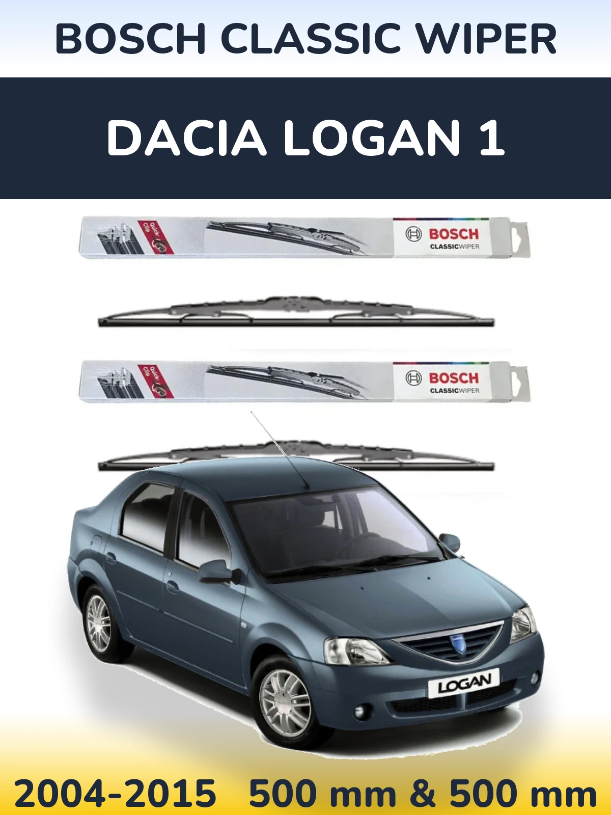 Front wiper blade set BOSCH Classic Wiper 500 & 500 mm for Dacia Logan 1 2004-2015