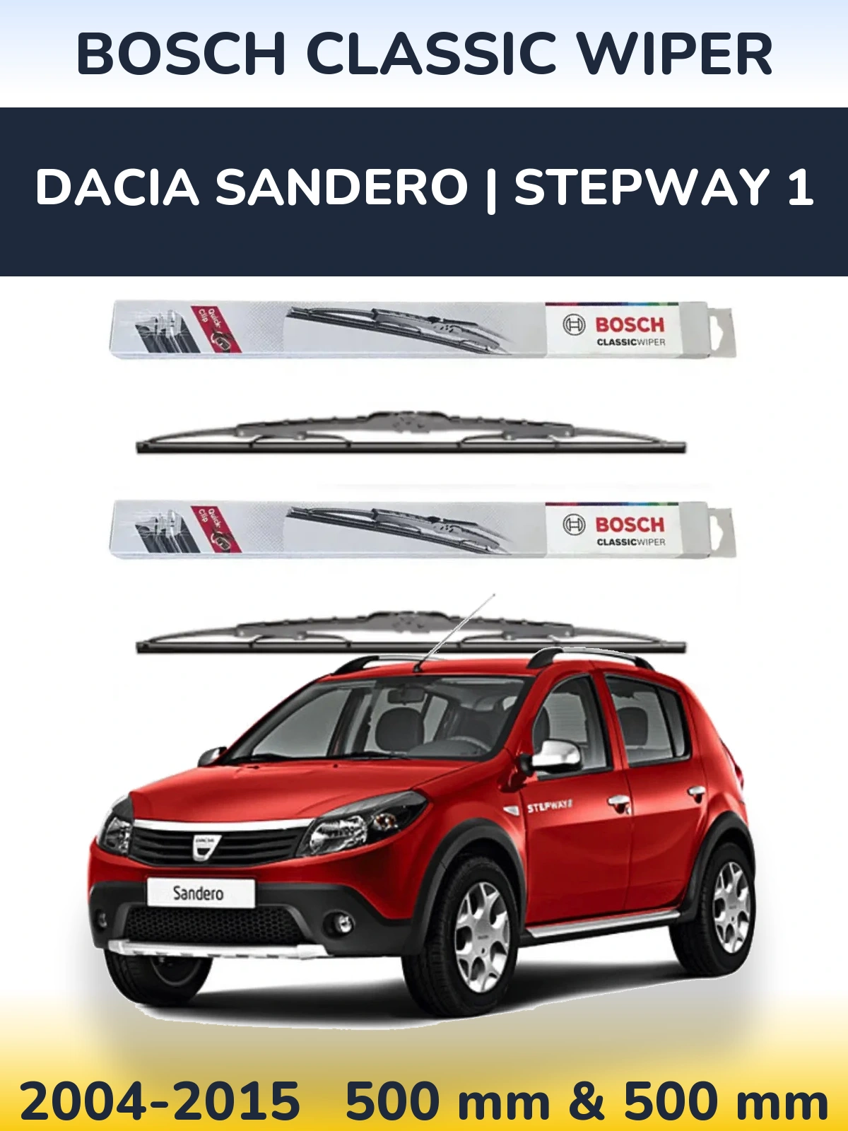 Front wiper blade set BOSCH Classic Wiper 500 & 500 mm for Dacia Sandero | Stepway 1 2004-2015