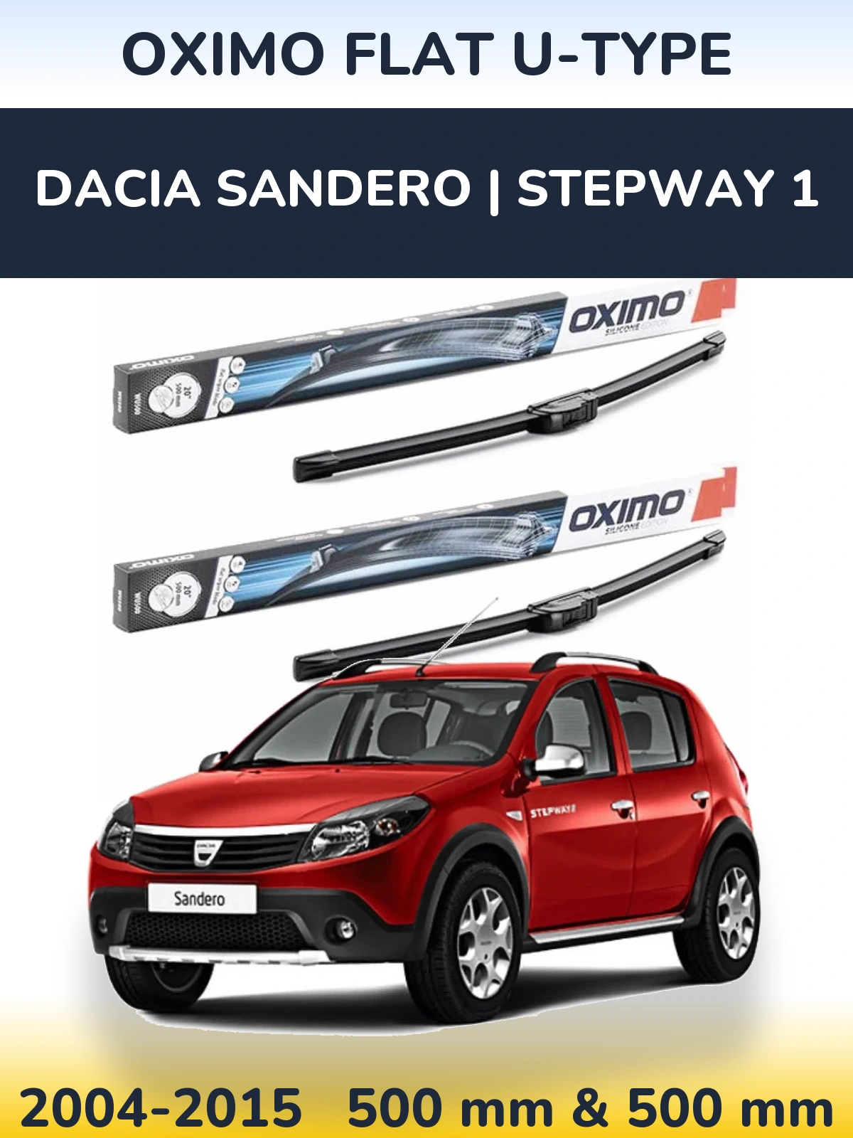 Комплект передних дворников Oximo Flat U-type 500 & 500 мм для Dacia Sandero | Stepway 1 2004-2015