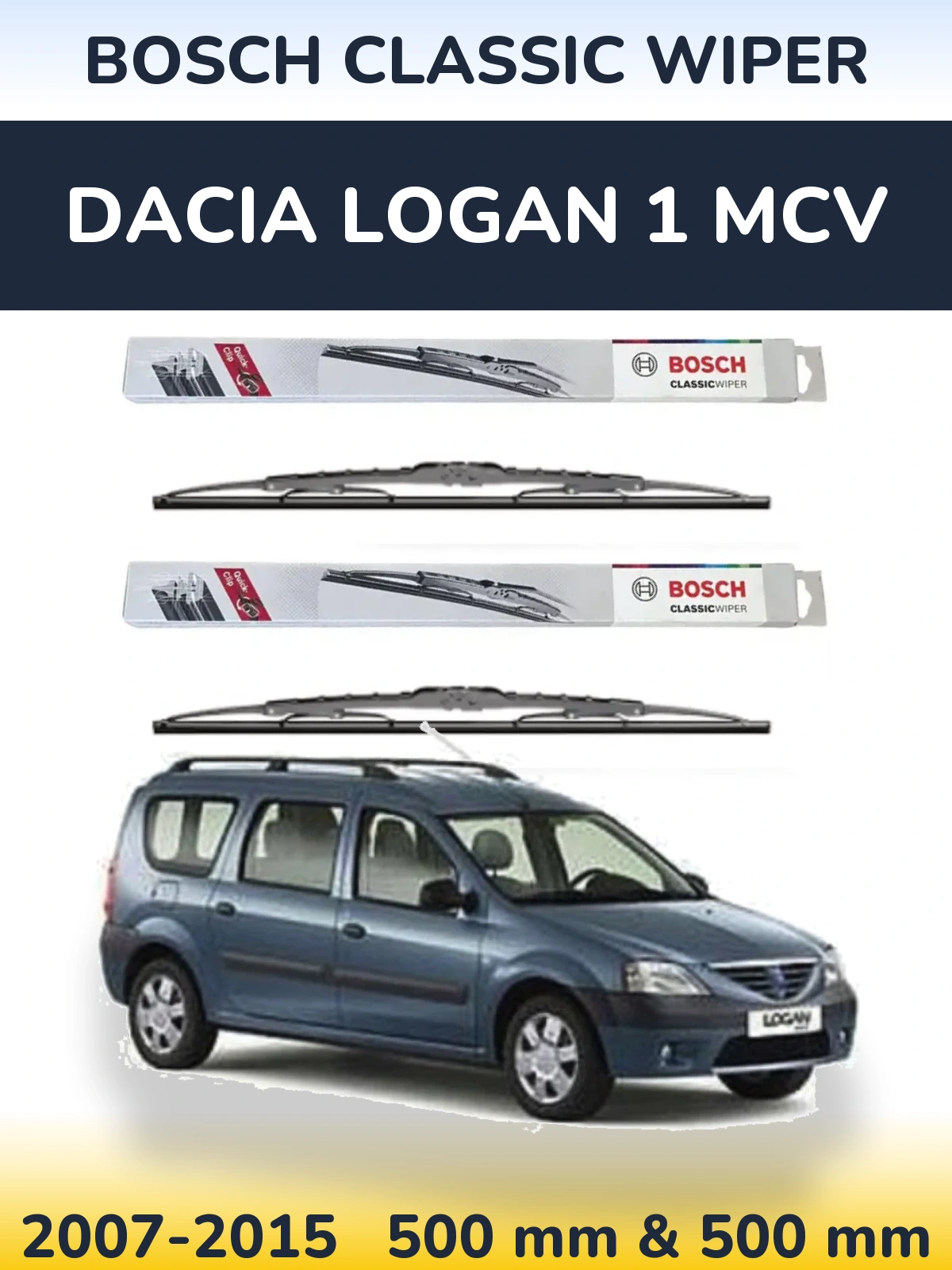 Комплект передних дворников BOSCH Classic Wiper 500 & 500 мм для Dacia Logan 1 MCV 2007-2015