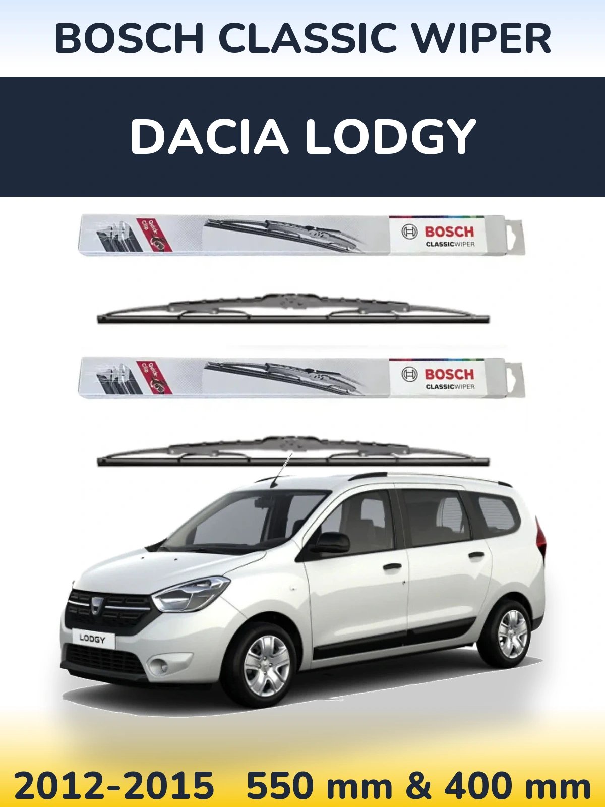 Front wiper blade set BOSCH Classic Wiper 550 & 400 mm for Dacia Lodgy 2012-2015