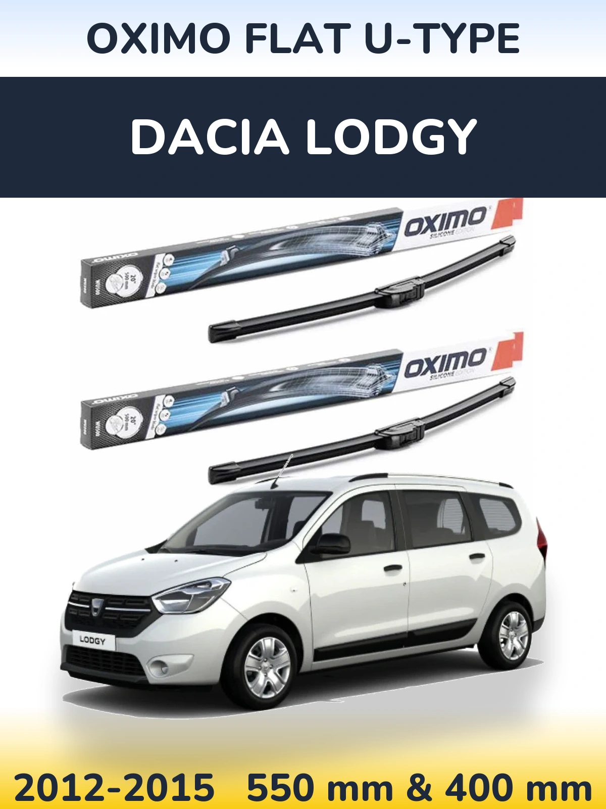 Front wiper blade set Oximo Flat U-type 550 & 400 mm for Dacia Lodgy 2012-2015