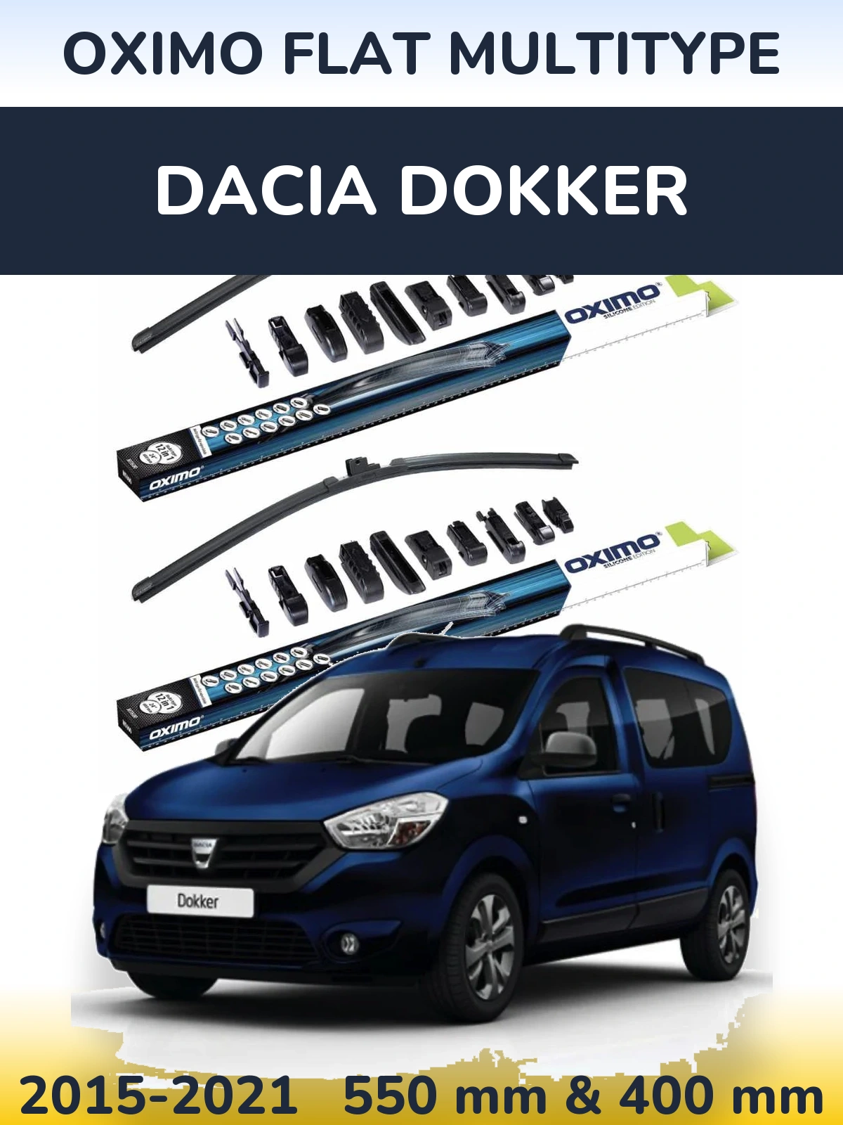Front wiper blade set Oximo Flat MultiTipoe 550 & 400 mm for Dacia Dokker 2015-2021