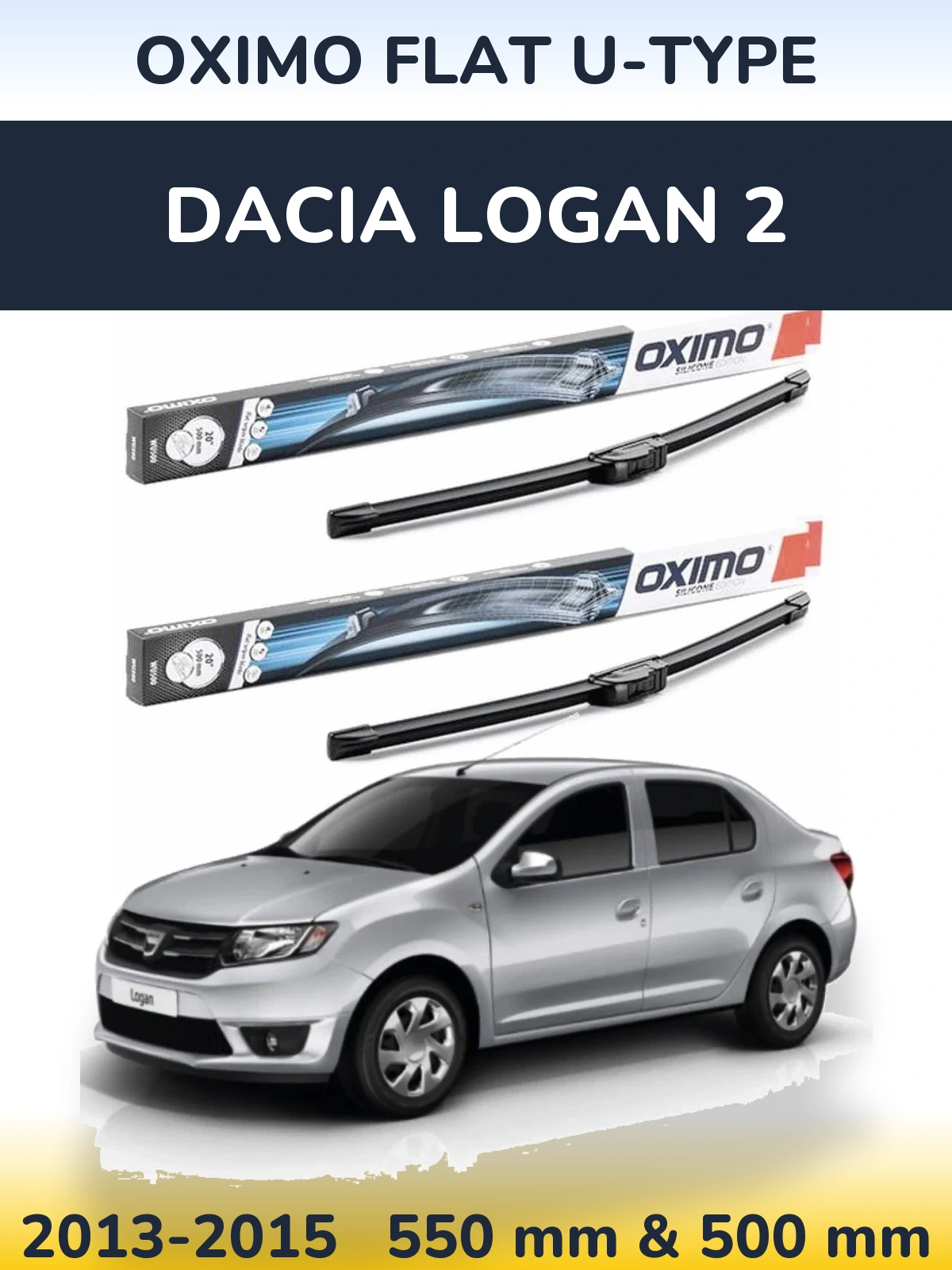 Front wiper blade set Oximo Flat U-type 550 & 500 mm for Dacia Logan 2 2013-2015