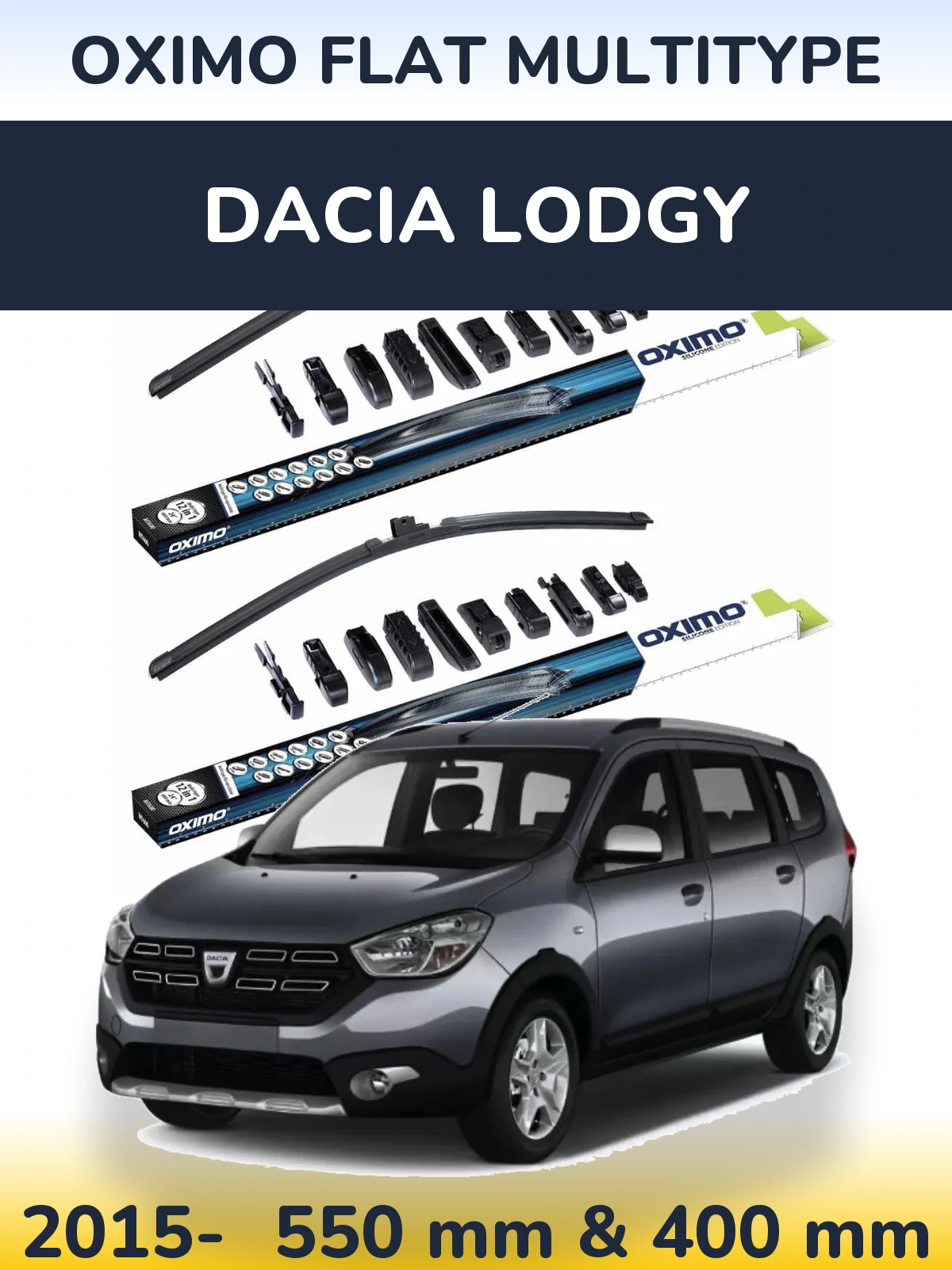 Комплект передніх щіток Oximo Flat MultiТипe 550 & 400 мм для Dacia Lodgy 2015-2026