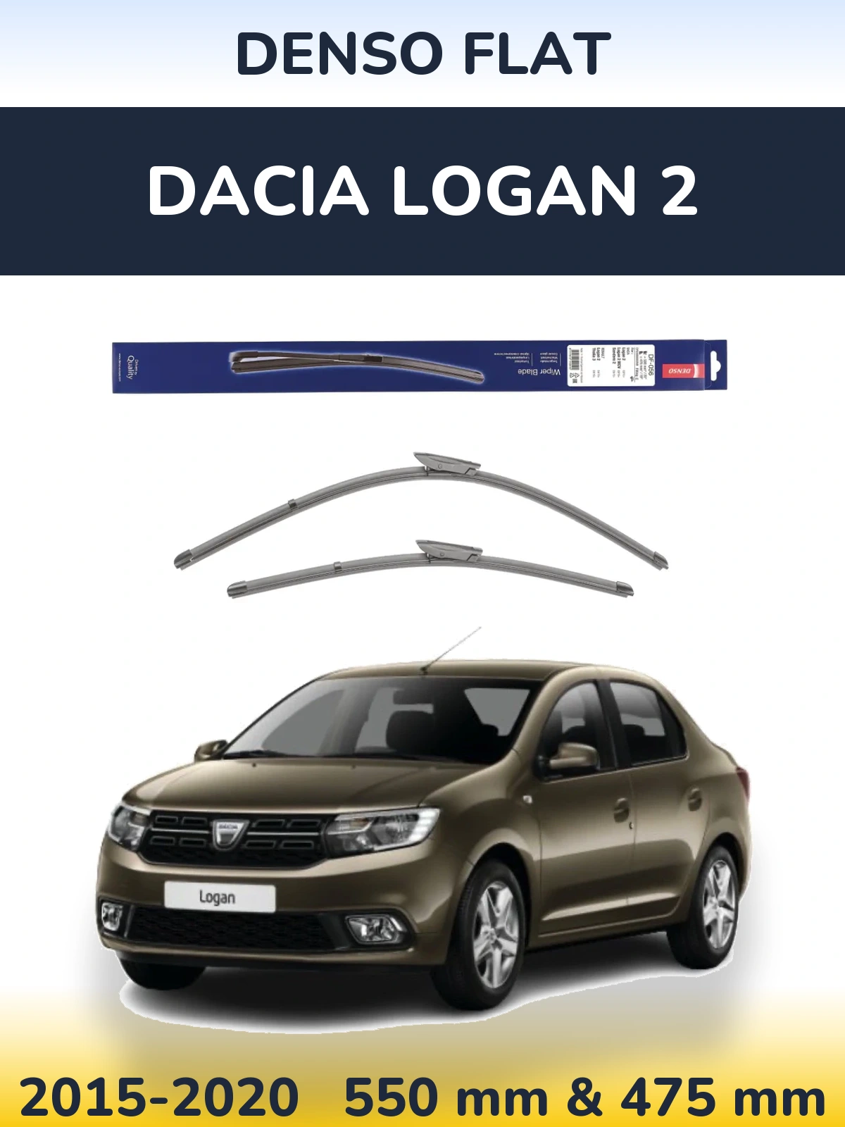 Front wiper blade set Denso Flat 550 & 475 mm for Dacia Logan 2 2015-2020