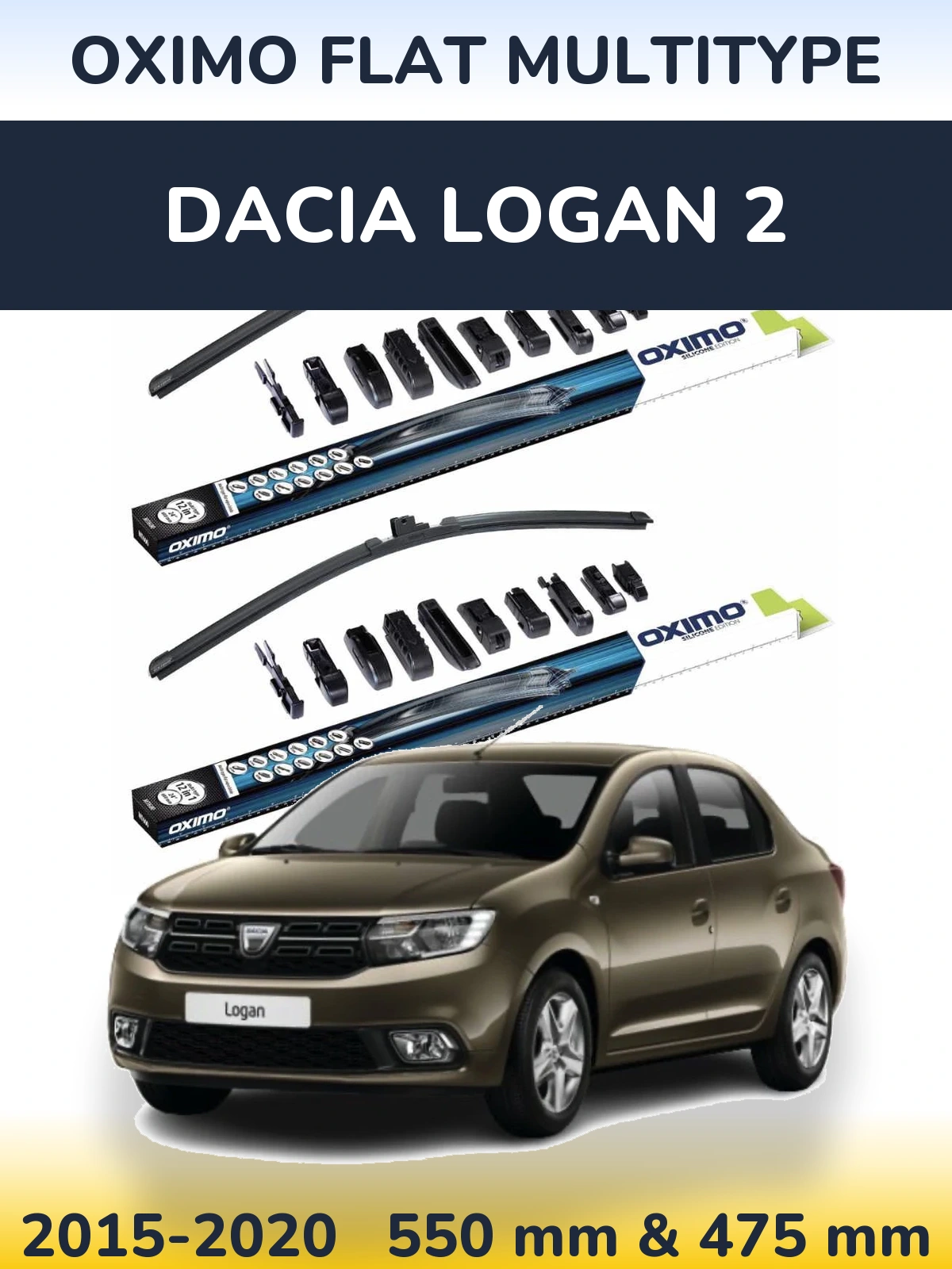 Front wiper blade set Oximo Flat MultiTipoe 550 & 475 mm for Dacia Logan 2 2015-2020