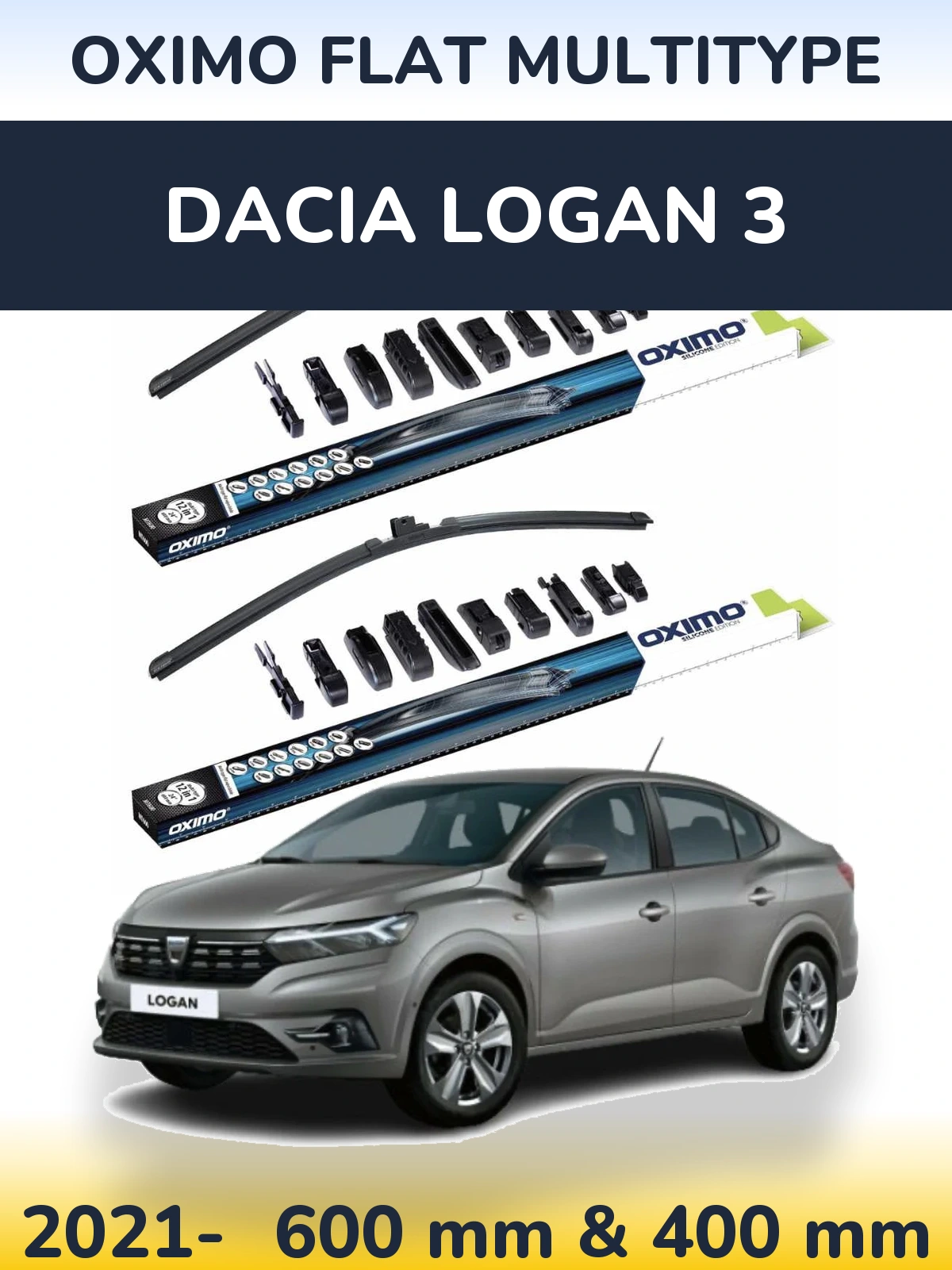 Front wiper blade set Oximo Flat MultiTipoe 600 & 400 mm for Dacia Logan 3 2021-2026