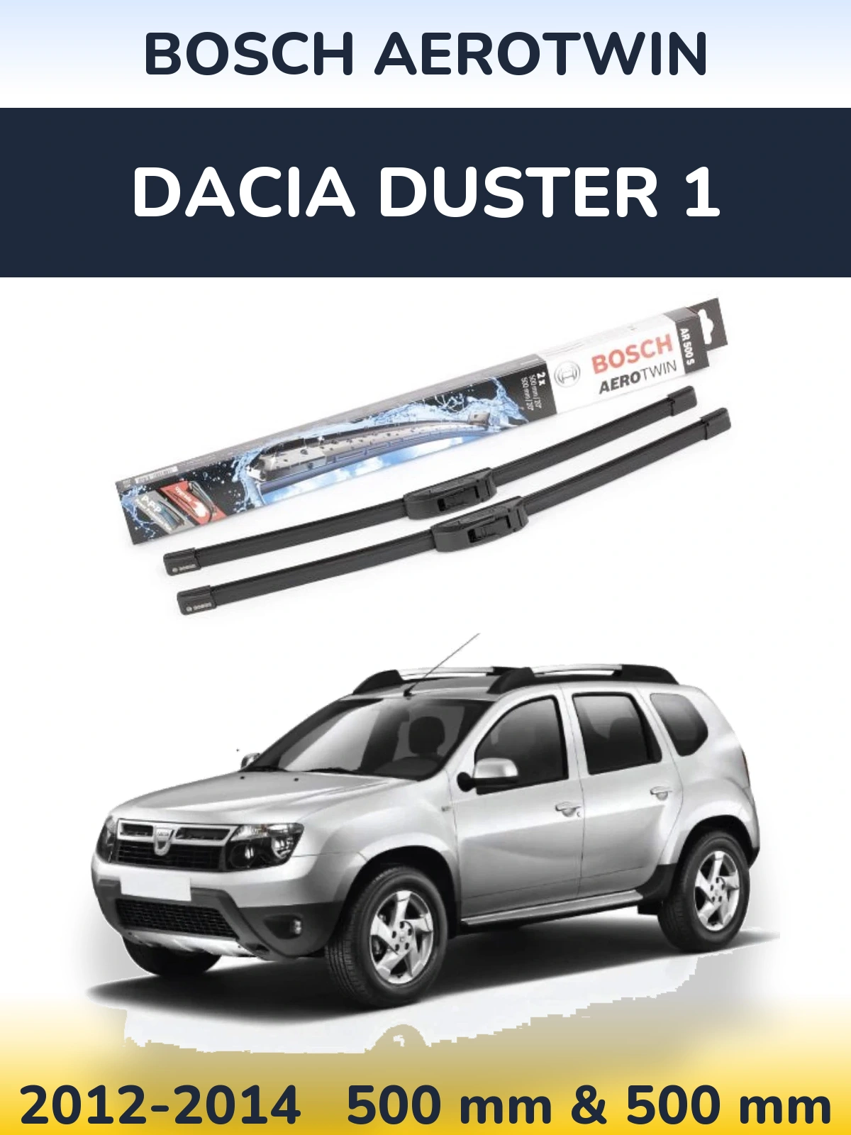 Комплект передних дворников BOSCH AeroTwin 500 & 500 мм для Dacia Duster 1 2012-2014