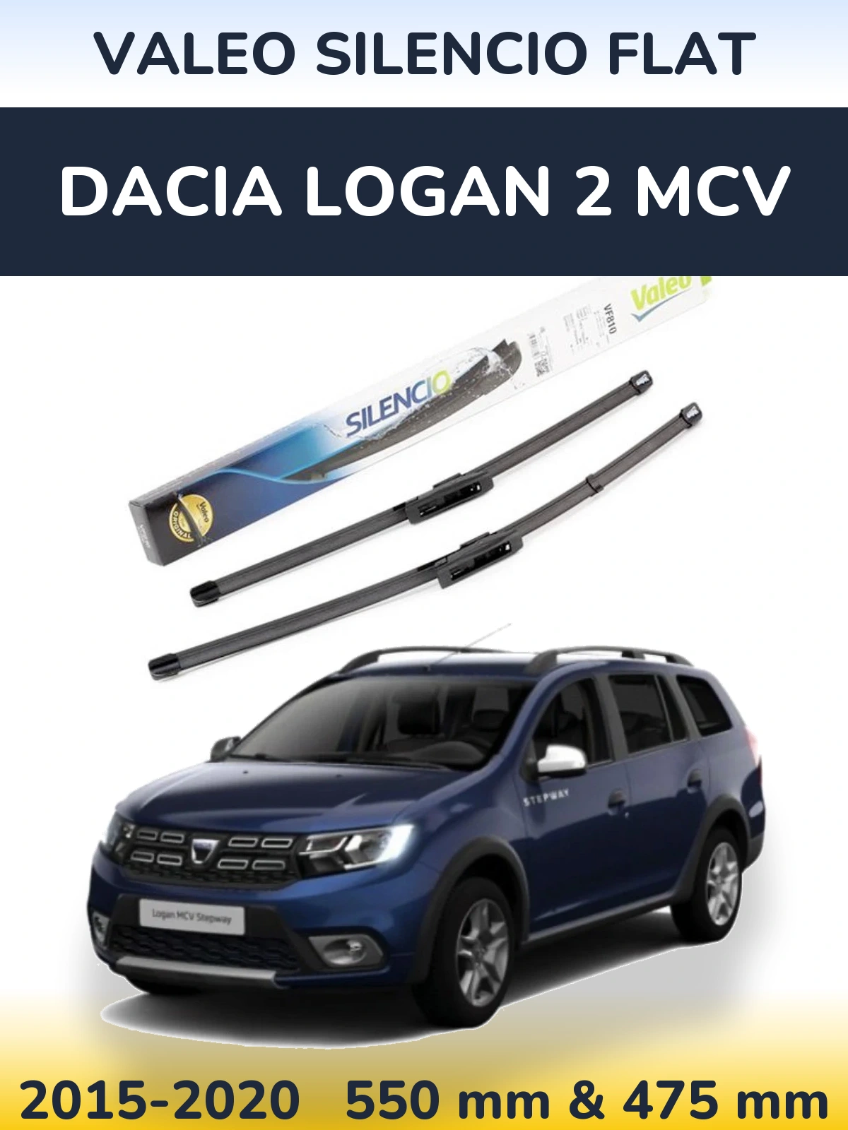 Комплект передних дворников Valeo Silencio Flat 550 & 475 мм для Dacia Logan 2 MCV 2015-2020