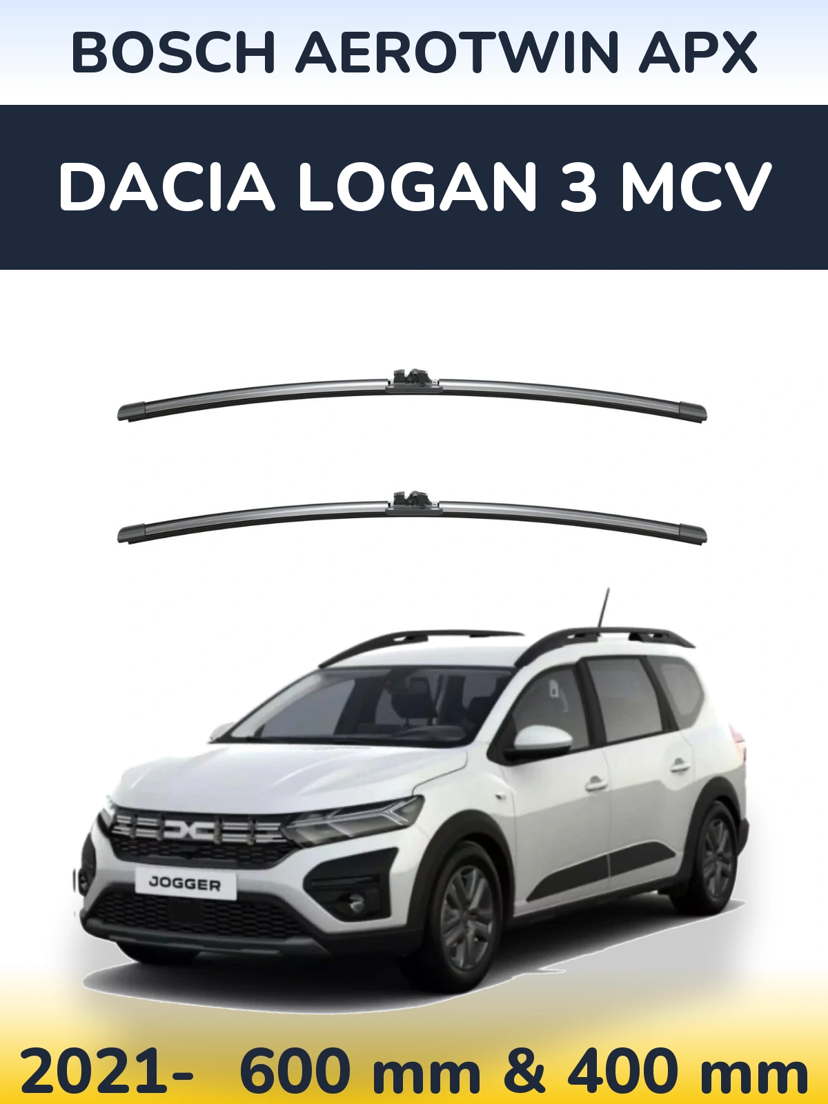 Front wiper blade set BOSCH AeroTwin APX 600 & 400 mm for Dacia Logan 3 MCV 2021-2026