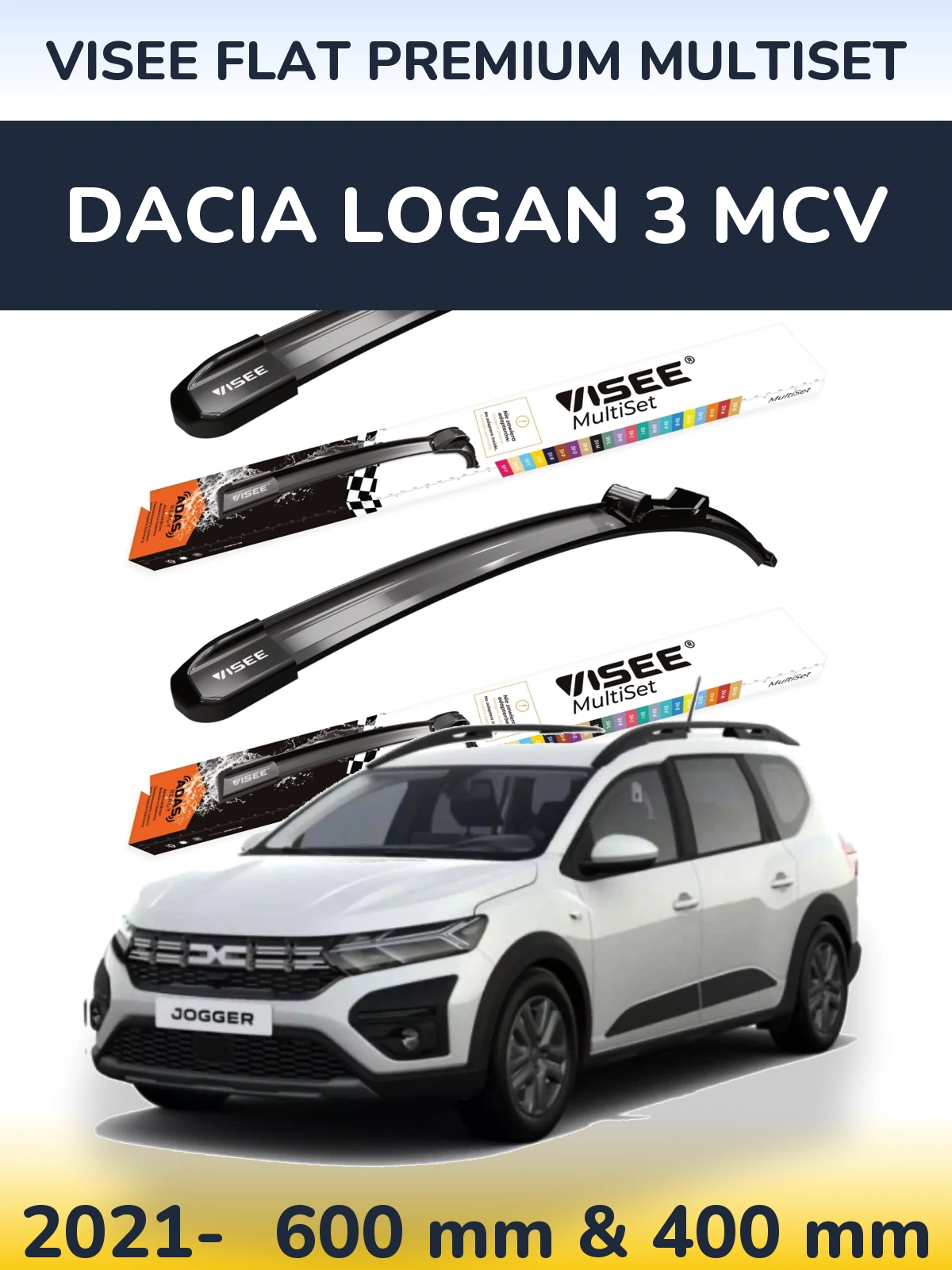 Front wiper blade set VISEE FLAT PREMIUM MultiSet 600 & 400 mm for Dacia Logan 3 MCV 2021-2026