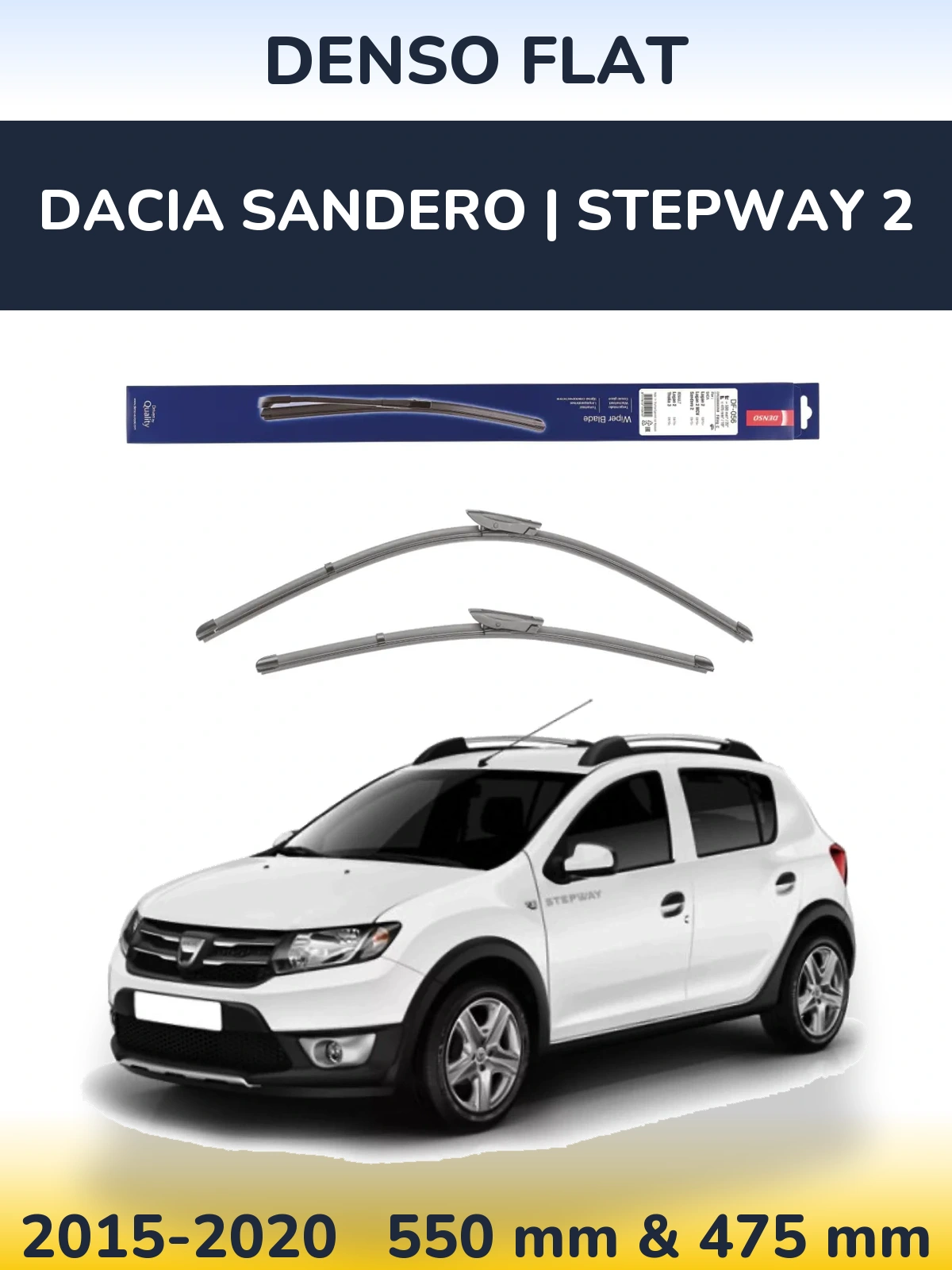 Front wiper blade set Denso Flat 550 & 475 mm for Dacia Sandero | Stepway 2 2015-2020