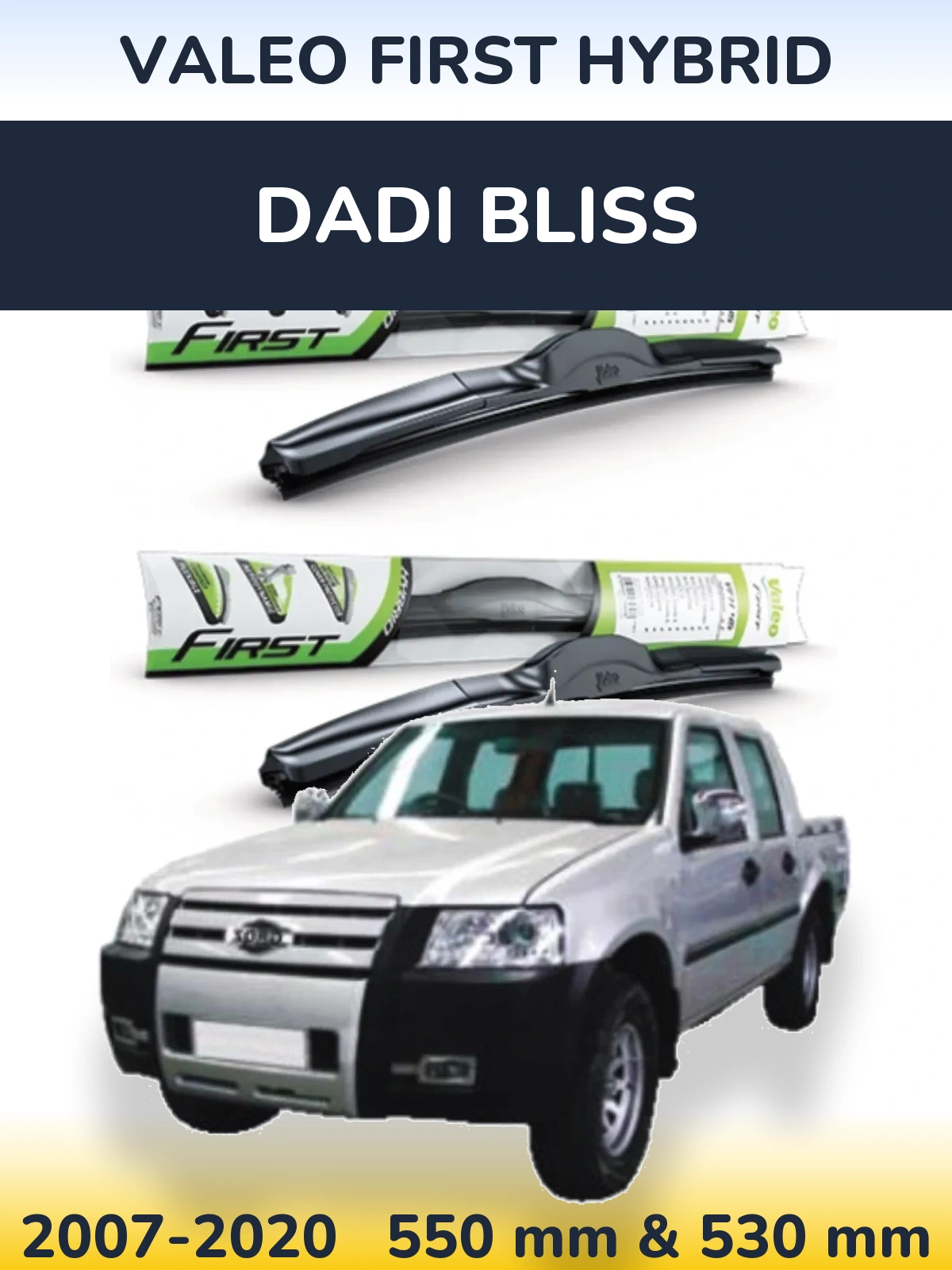 Front wiper blade set Valeo First Hybrid 550 & 530 mm for Dadi Bliss 2007-2020